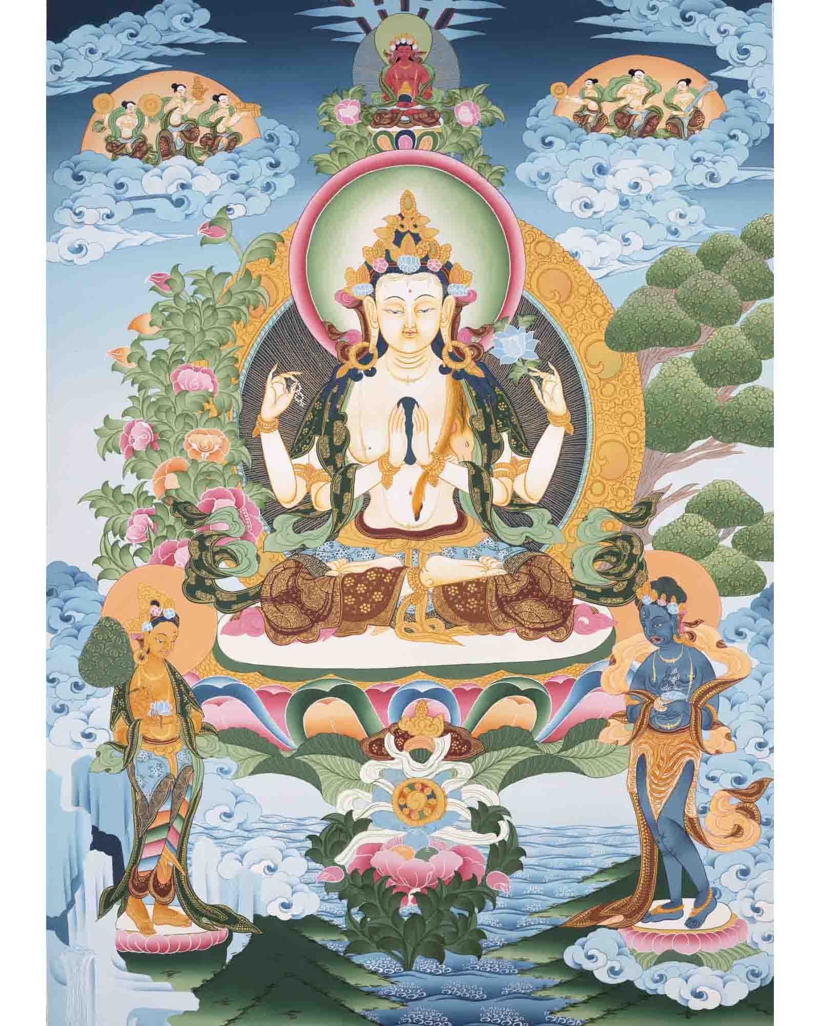 Avalokitesvara Chenresig Thangka | Religious Buddhist Art | Buddhist Gifts