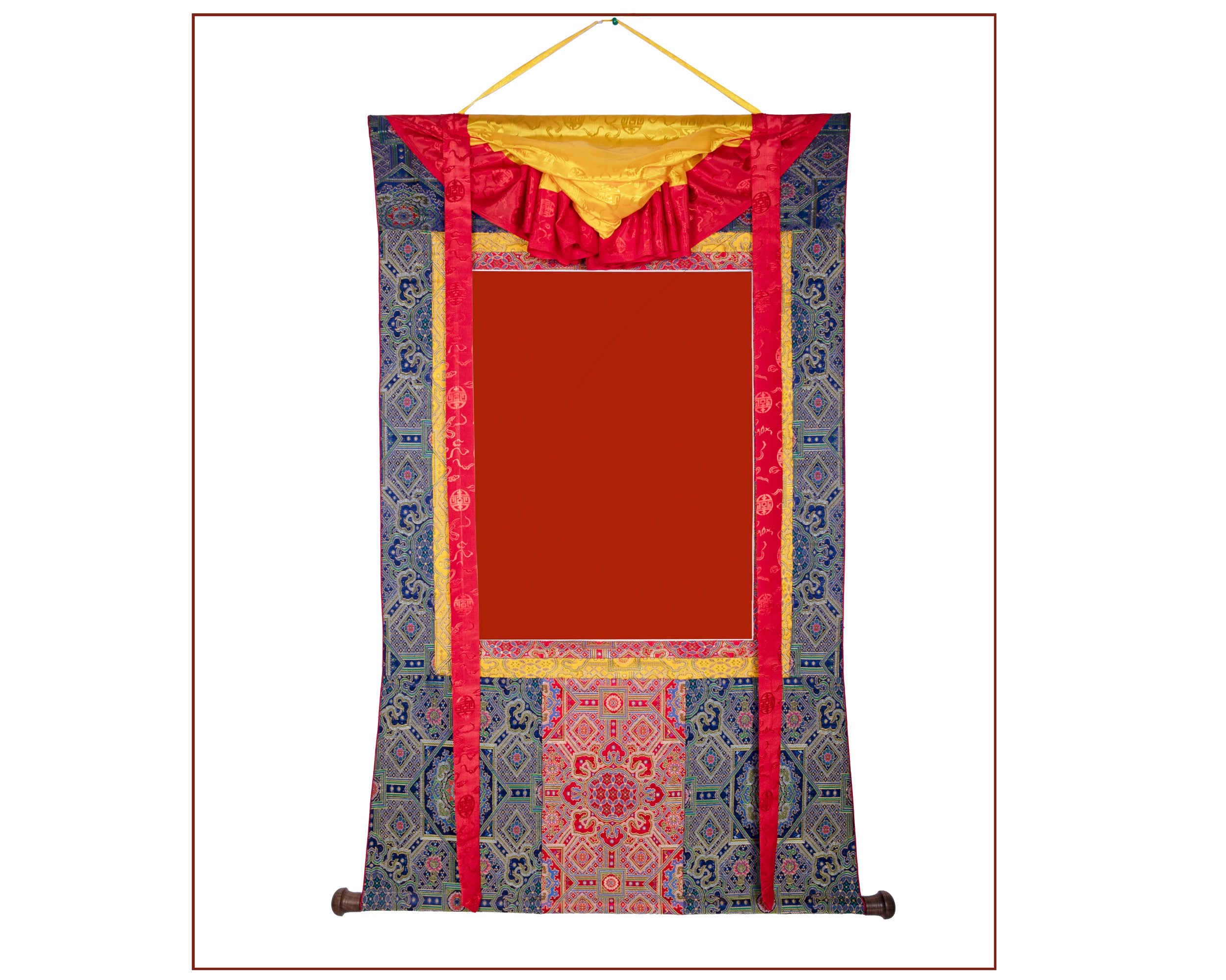 Purely Hand Loomed Classic Blue and Red Silk Brocade