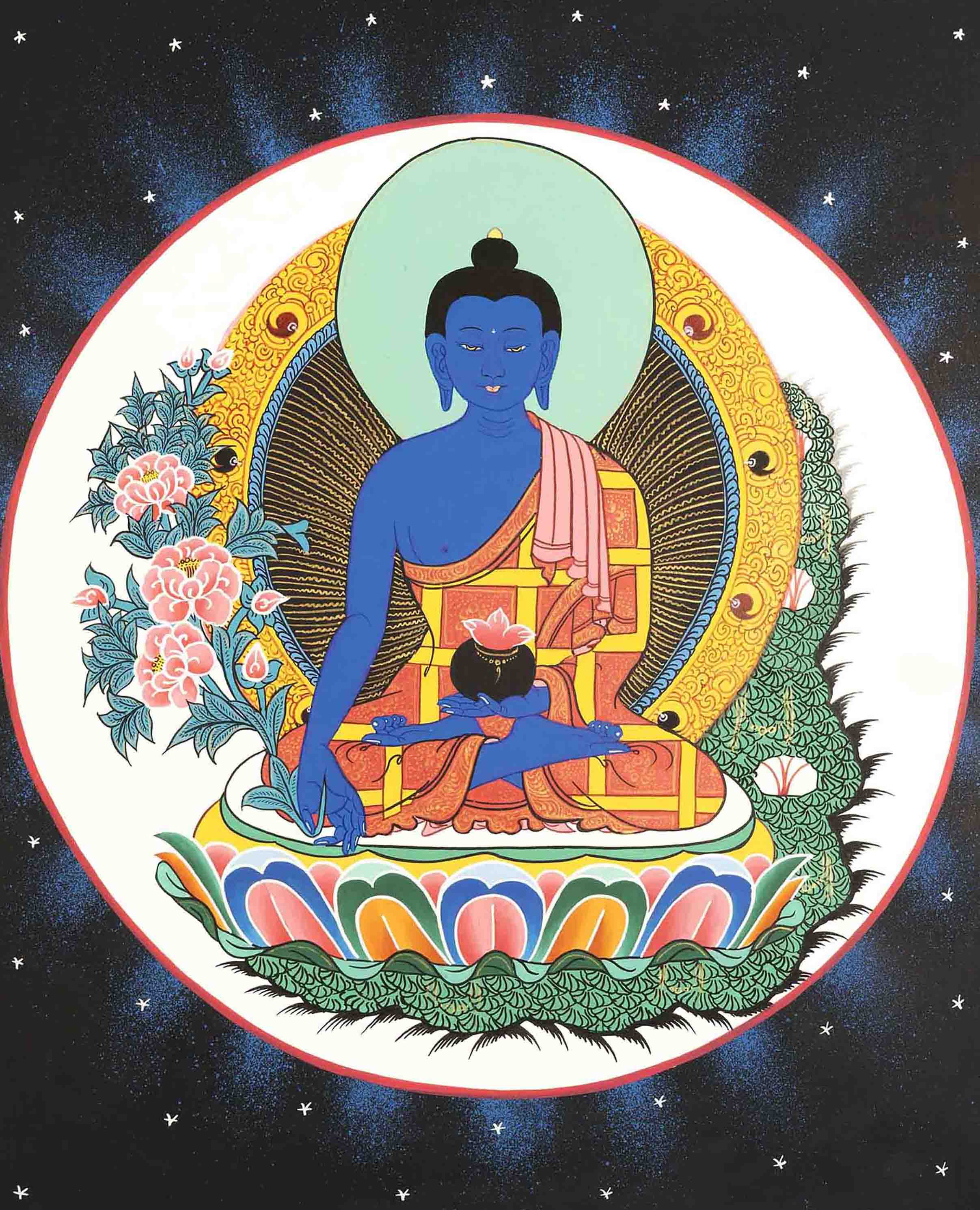 Bhaisajyaguru Thangka | Handpainted Medicine Buddha | Wall Hanging Decors