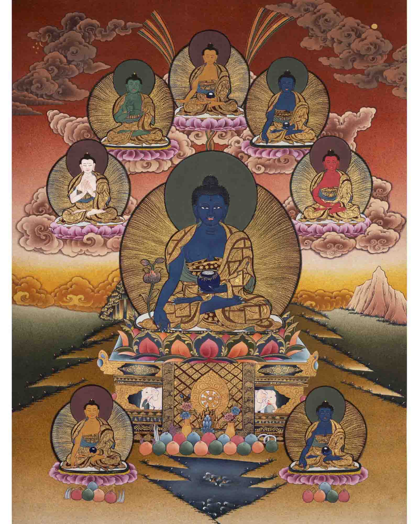 Bhaisajyaguru Thangka | Medicine Buddha | Religious Buddhist Painting