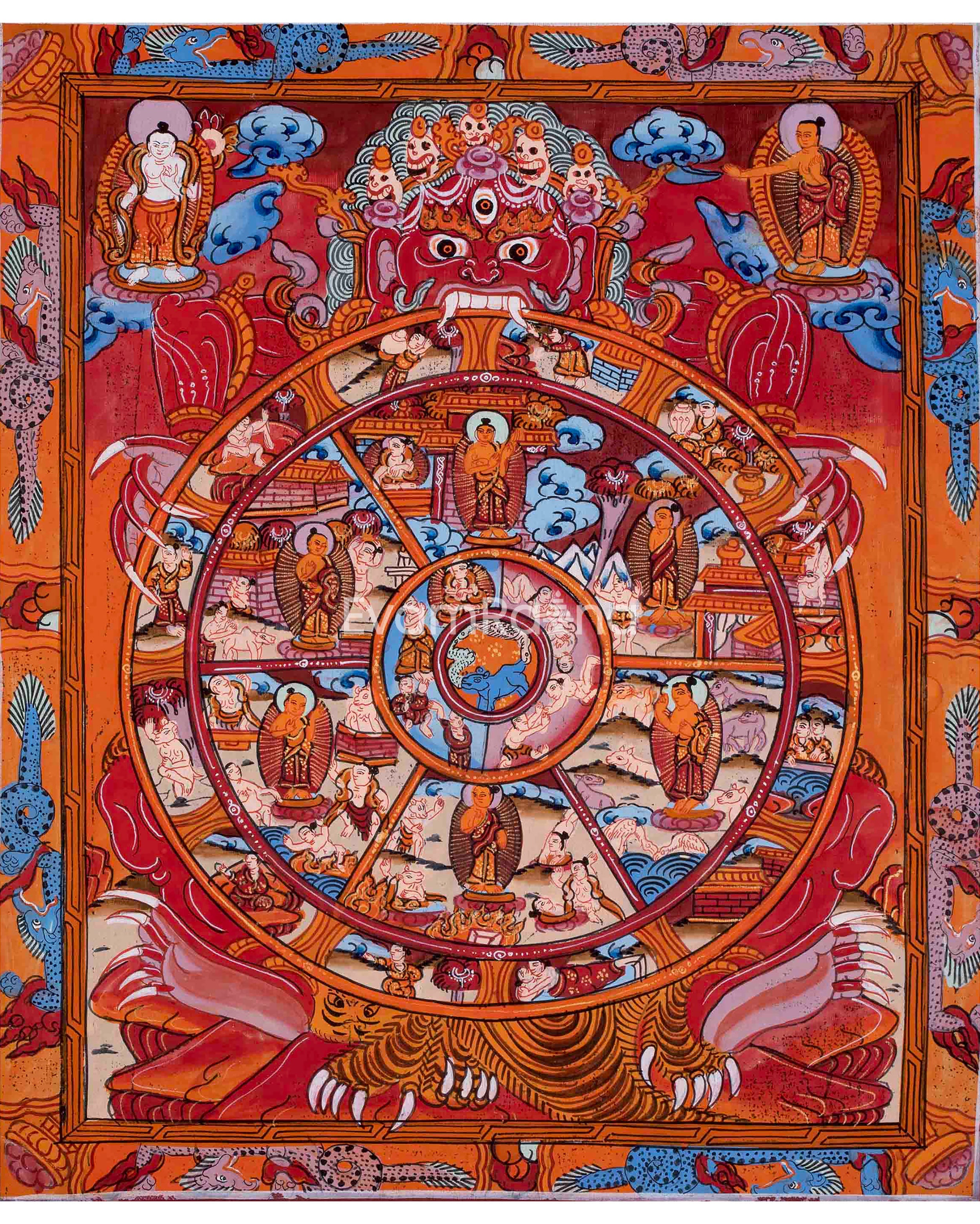Rare Hand Painted Wheel of Life Thangka | Buddhist Art
