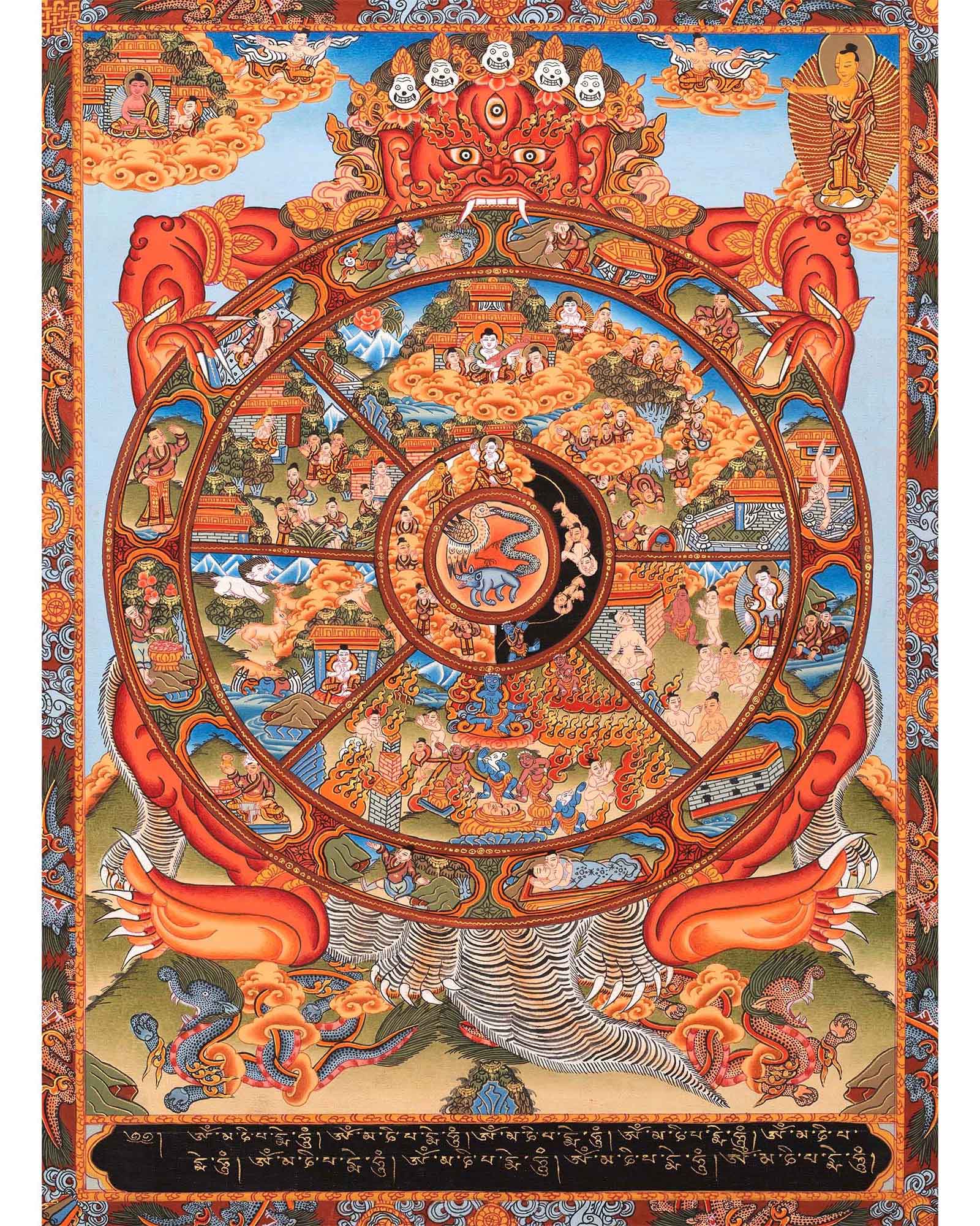 Bhavachakra Samsara Thangka | Wheel Of Life | Circle Of Birth Art Religious Handmade Tibetan Thangka Painting | Mindfulness Meditation