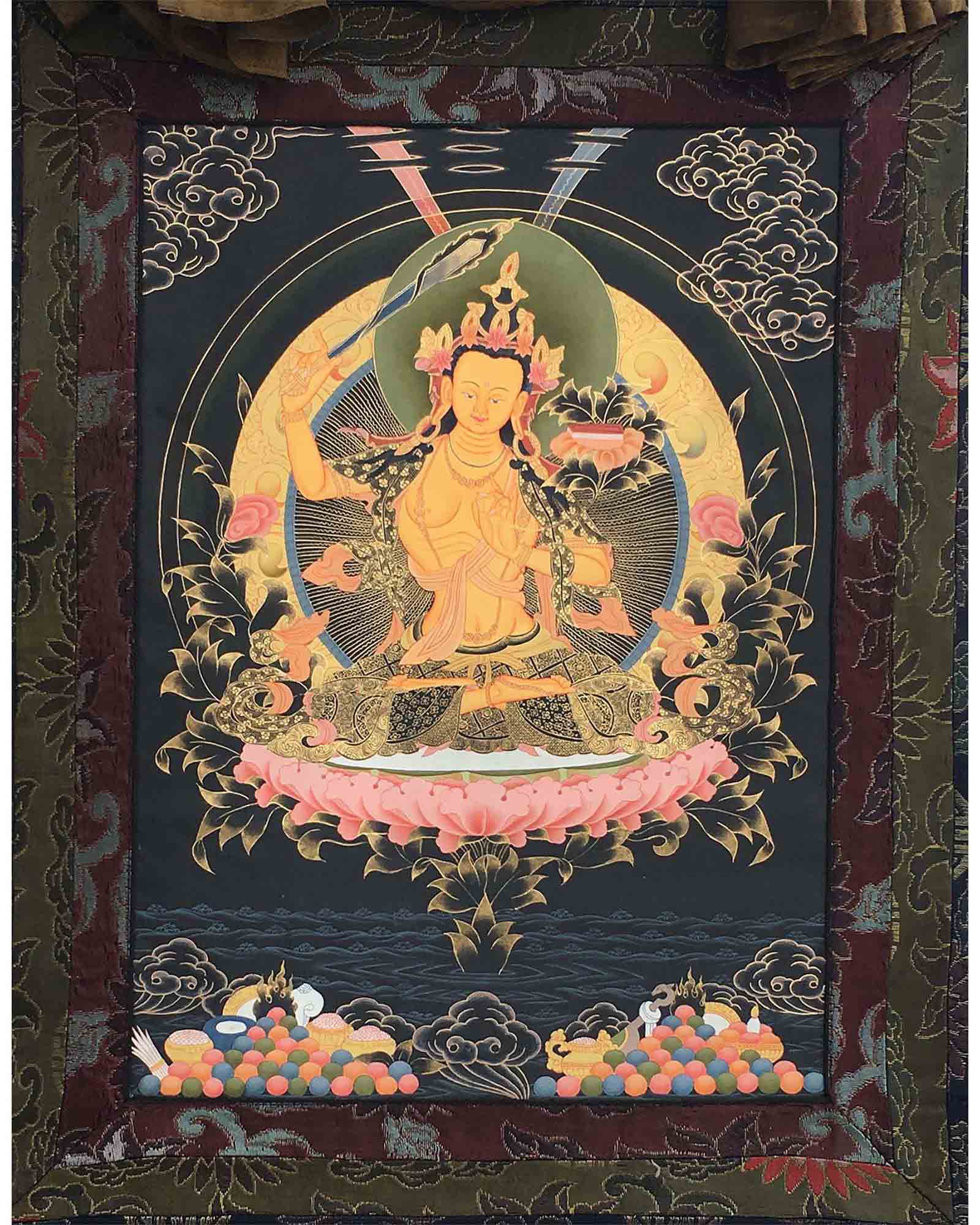 Bodhisattva Manjushri Thangka | Cotton Canvas Art for Meditation and wall hanging