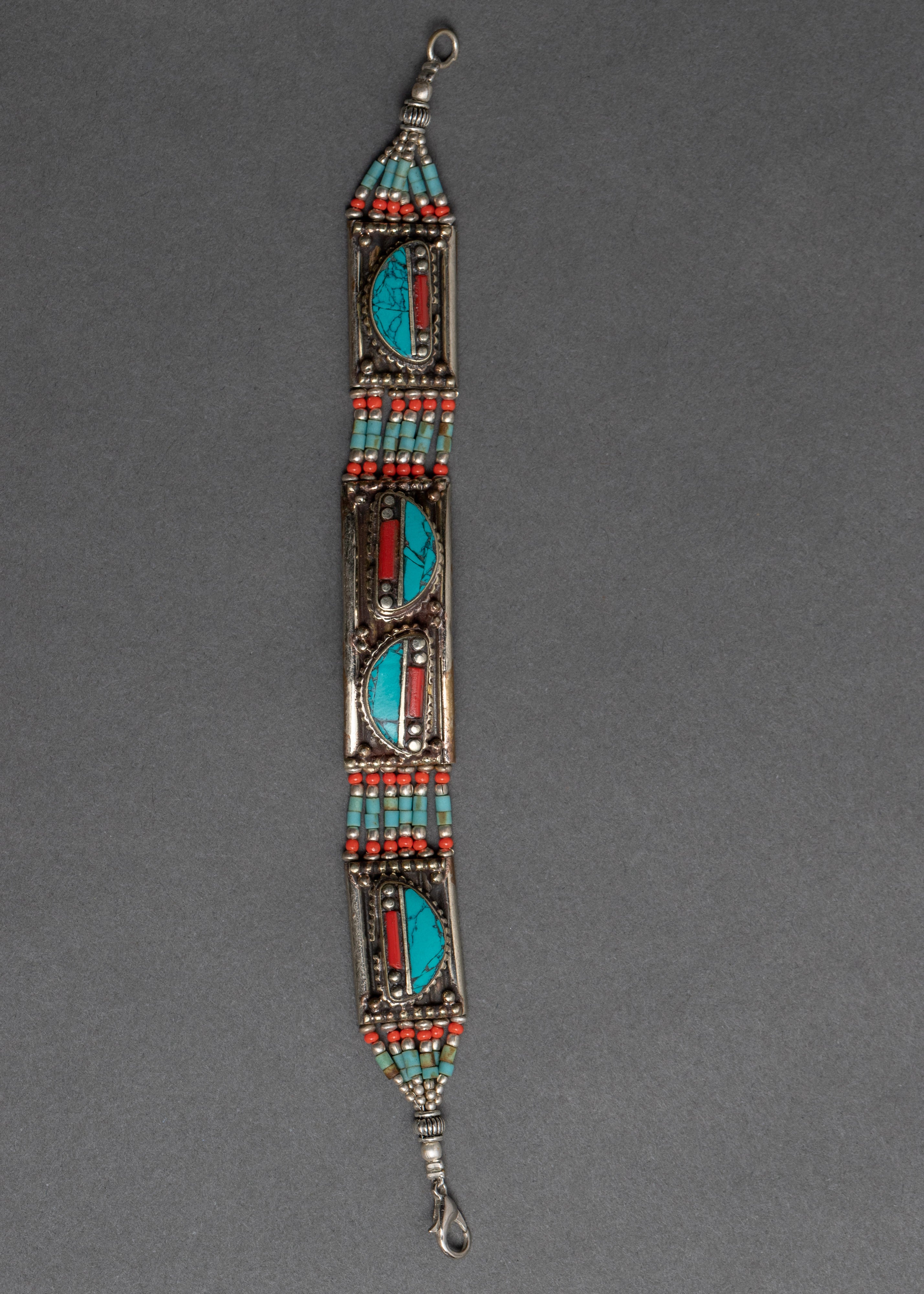 Tibetan Turquoise And Coral Bracelet