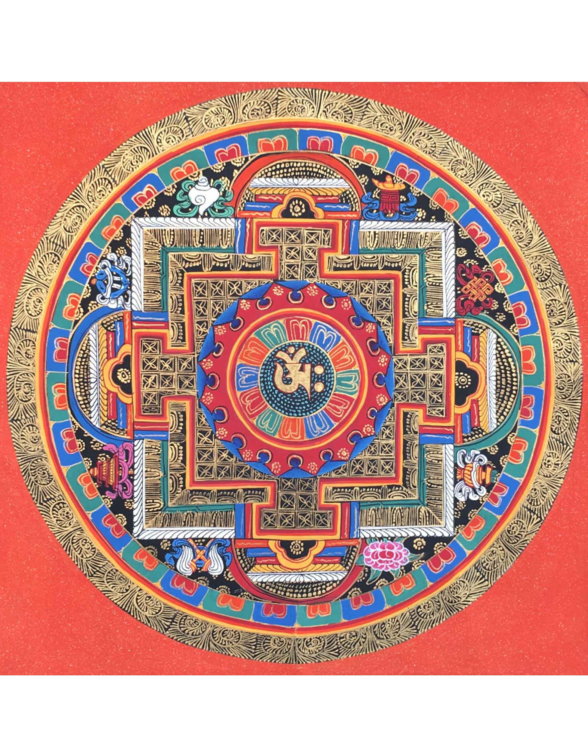 Brocade Om Mandala Thangka | Buddhist Handpainted Art | Religious Wall Decor