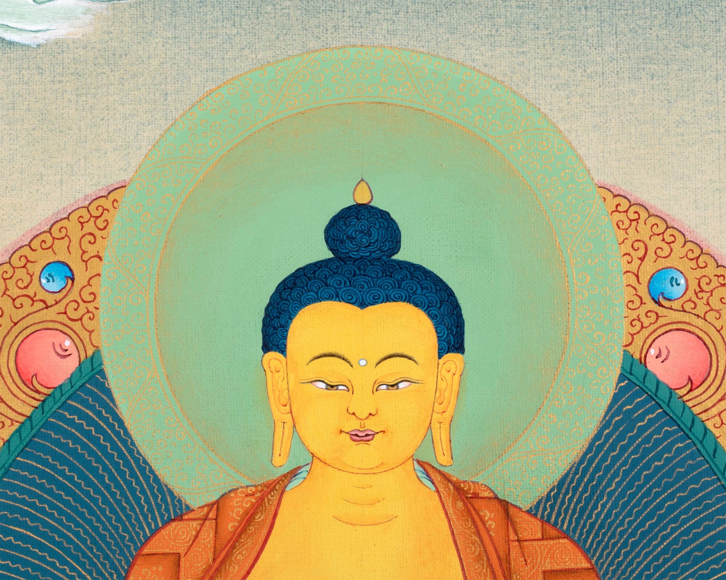 Shakyamuni Buddha Thangka, Hand Painted Tibetan Buddha Painting in 24K Gold