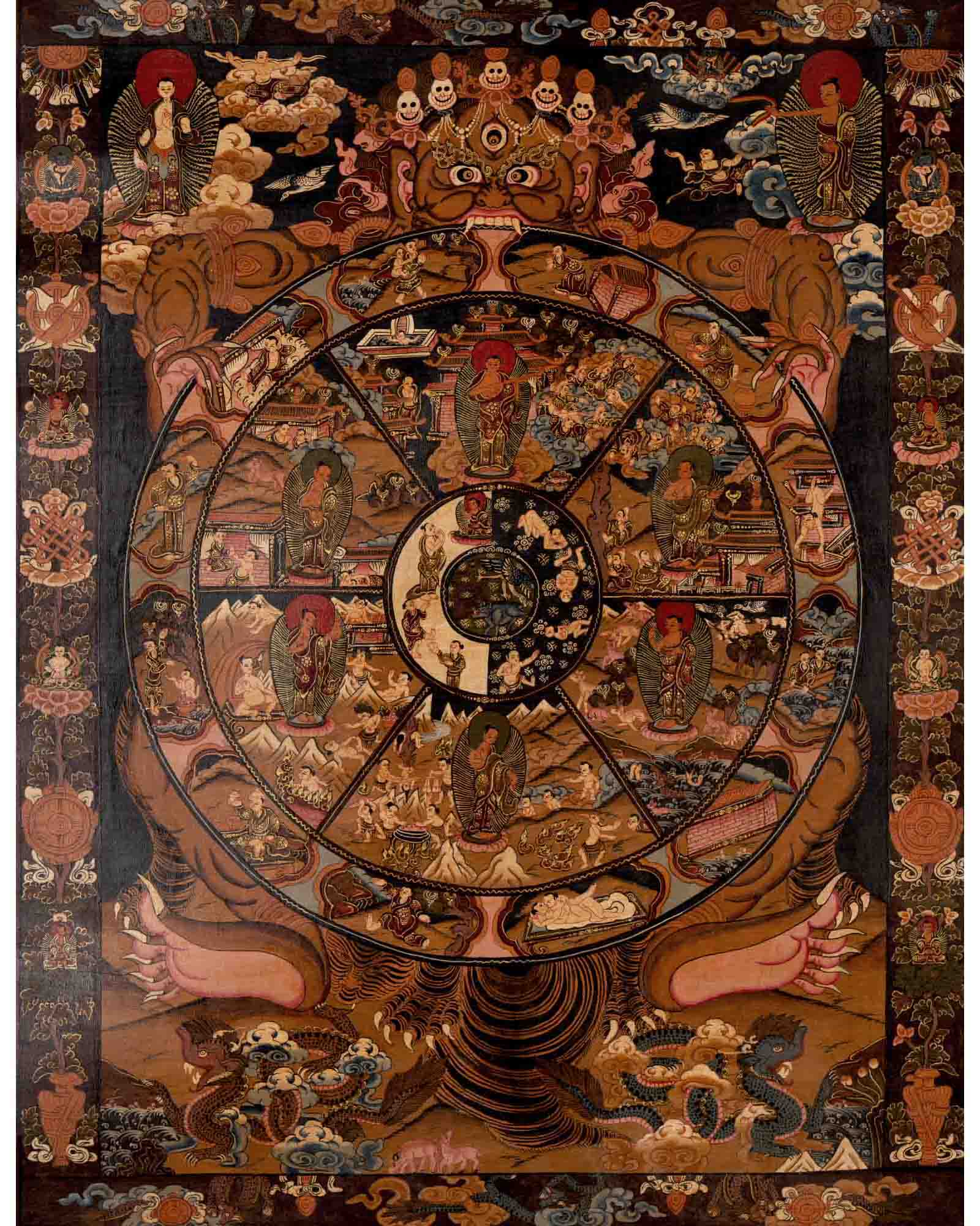 Buddhist Bhavachakra Thangka | Traditional Tibetan Art | Wall Decors