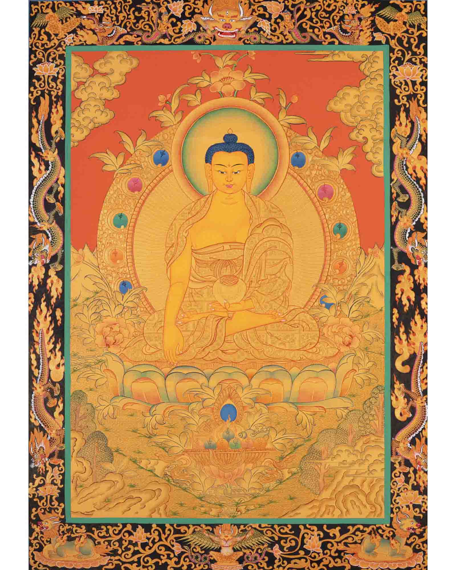 Buddhist Shakyamuni Buddha Thangka | Original Hand Painted 24k Gold Thangka