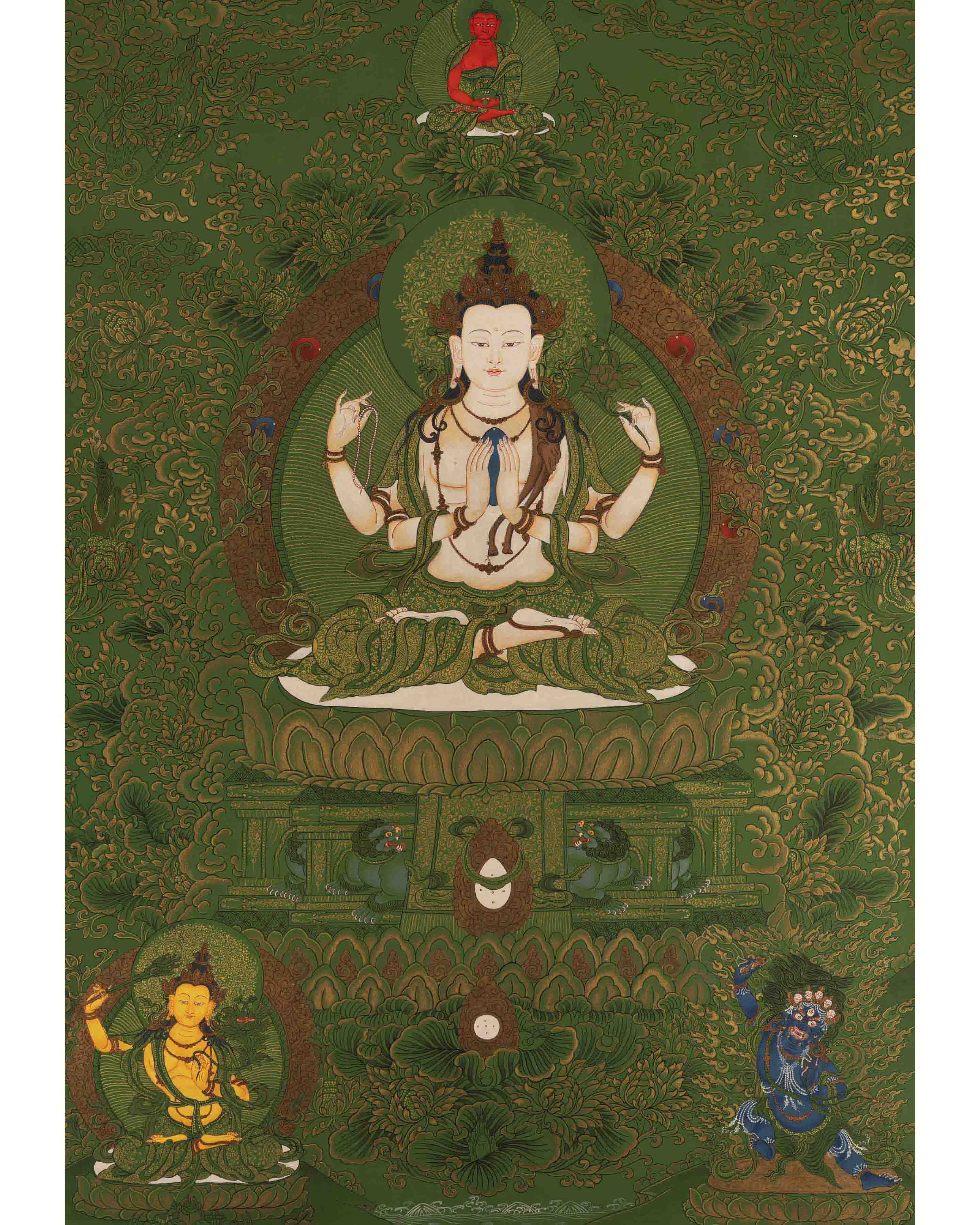 Chengrezig Thangka | Bodhisattva Avalokiteshvara | Wall Decoration Artifacts