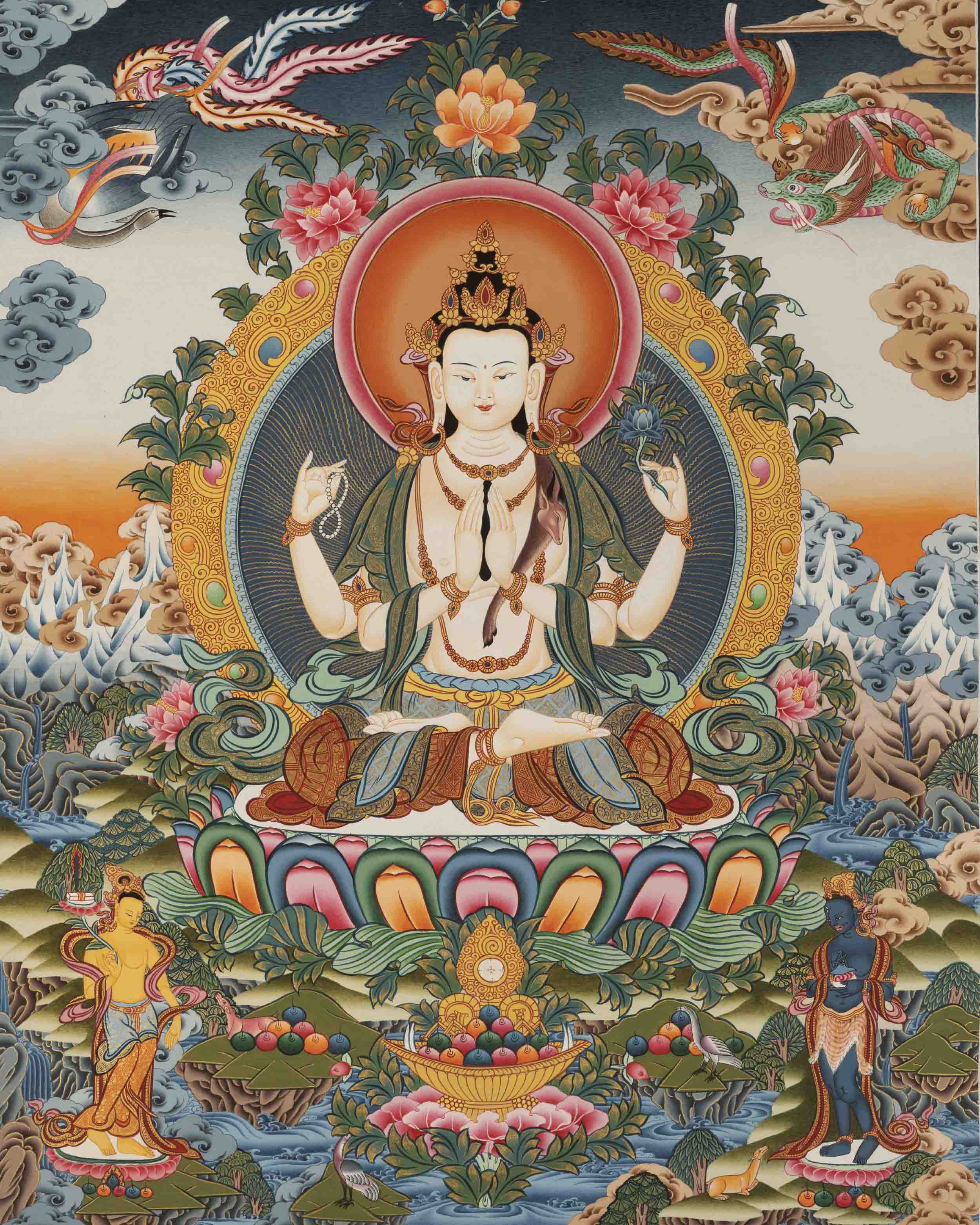 Chenresig Bodhisattva Thangka | Original Hand Painted Arya Bodhisattva Art