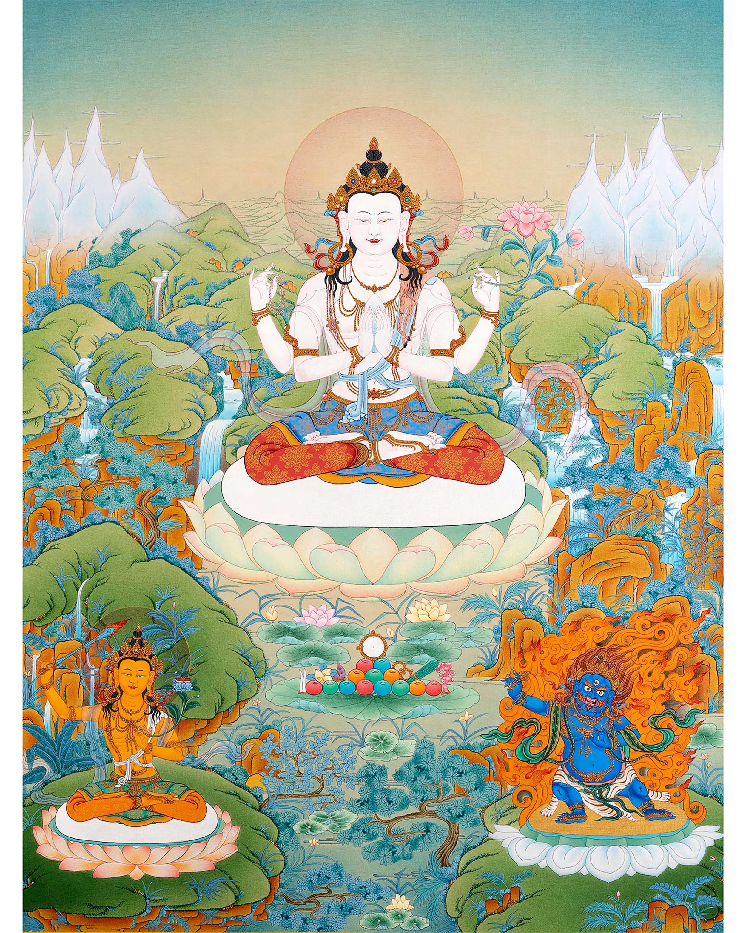 Bodhisattva Thangka - Avalokiteshvara, Manjushri, Vajrapani