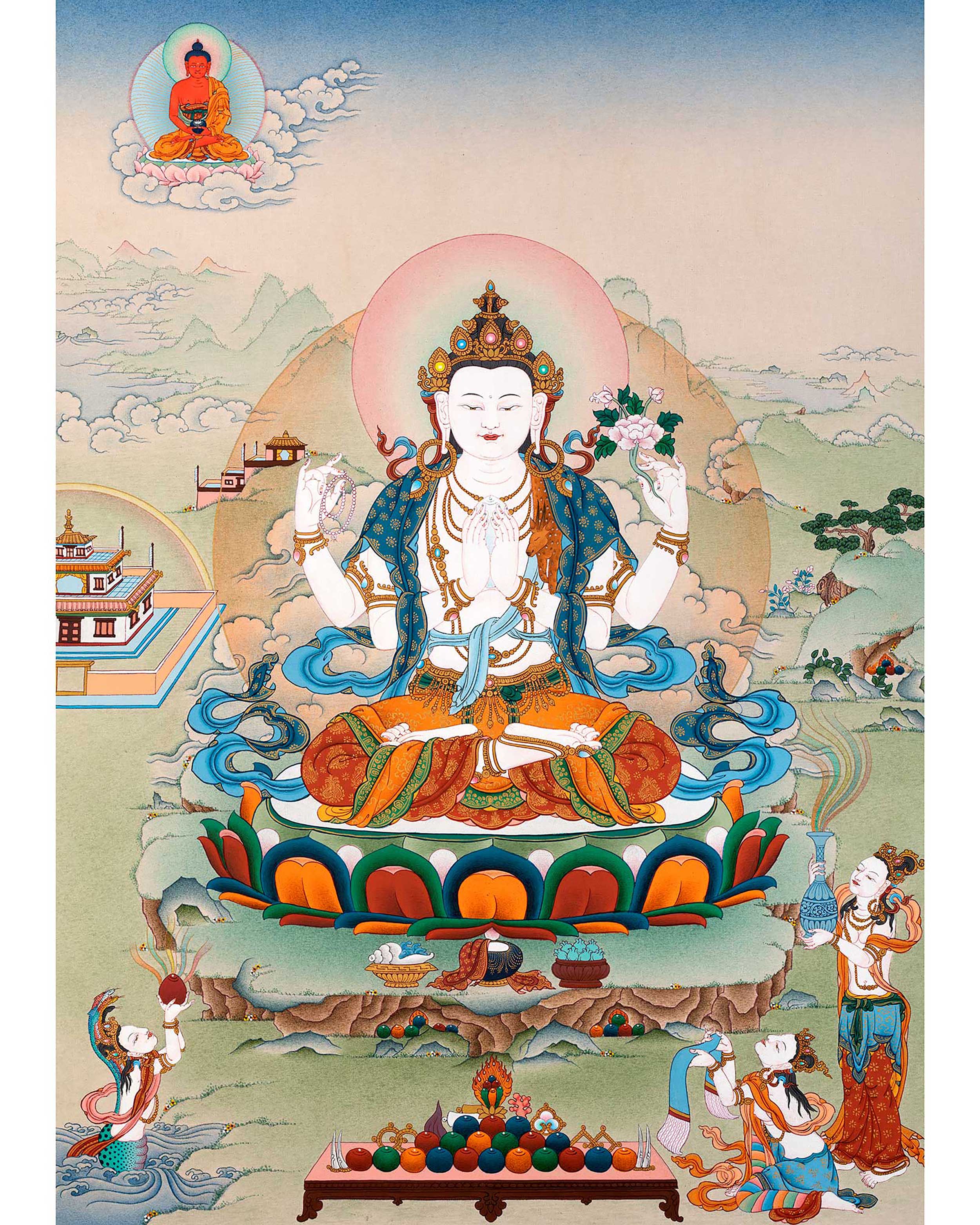 Buddhist Avalokiteshvara Thangka | Traditional Hand Painted Artwork