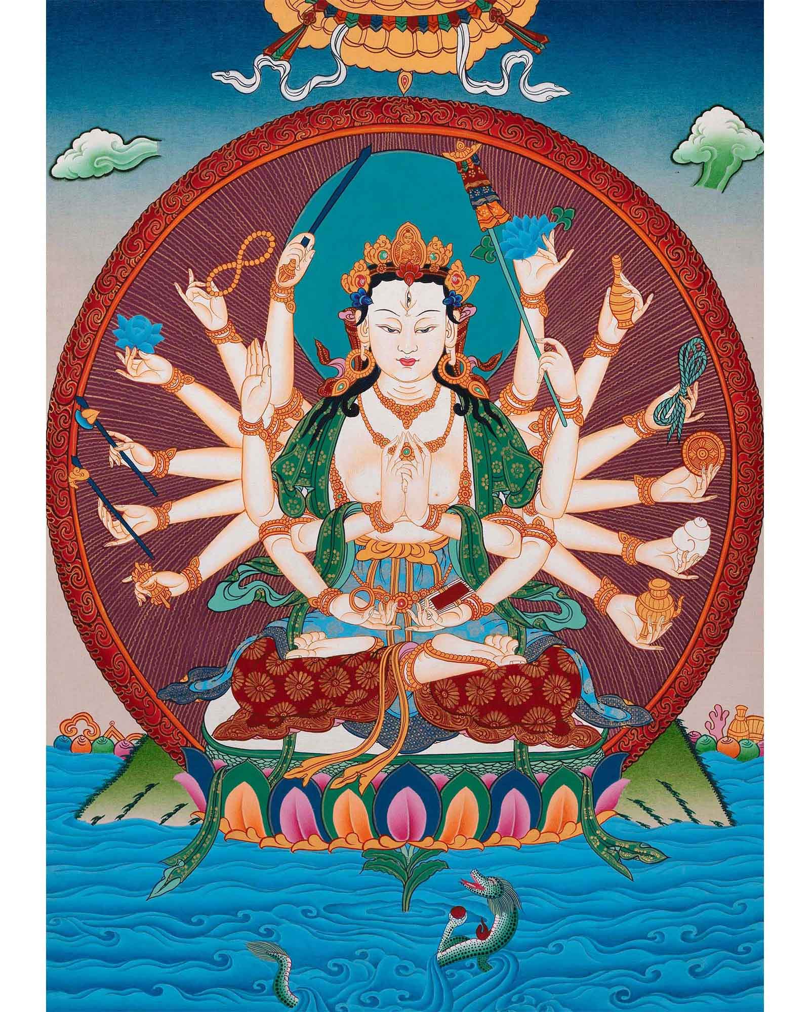 Cundi Thangka | 18 Armed Bodhisattva Thangka | Wall Hanging Decoration