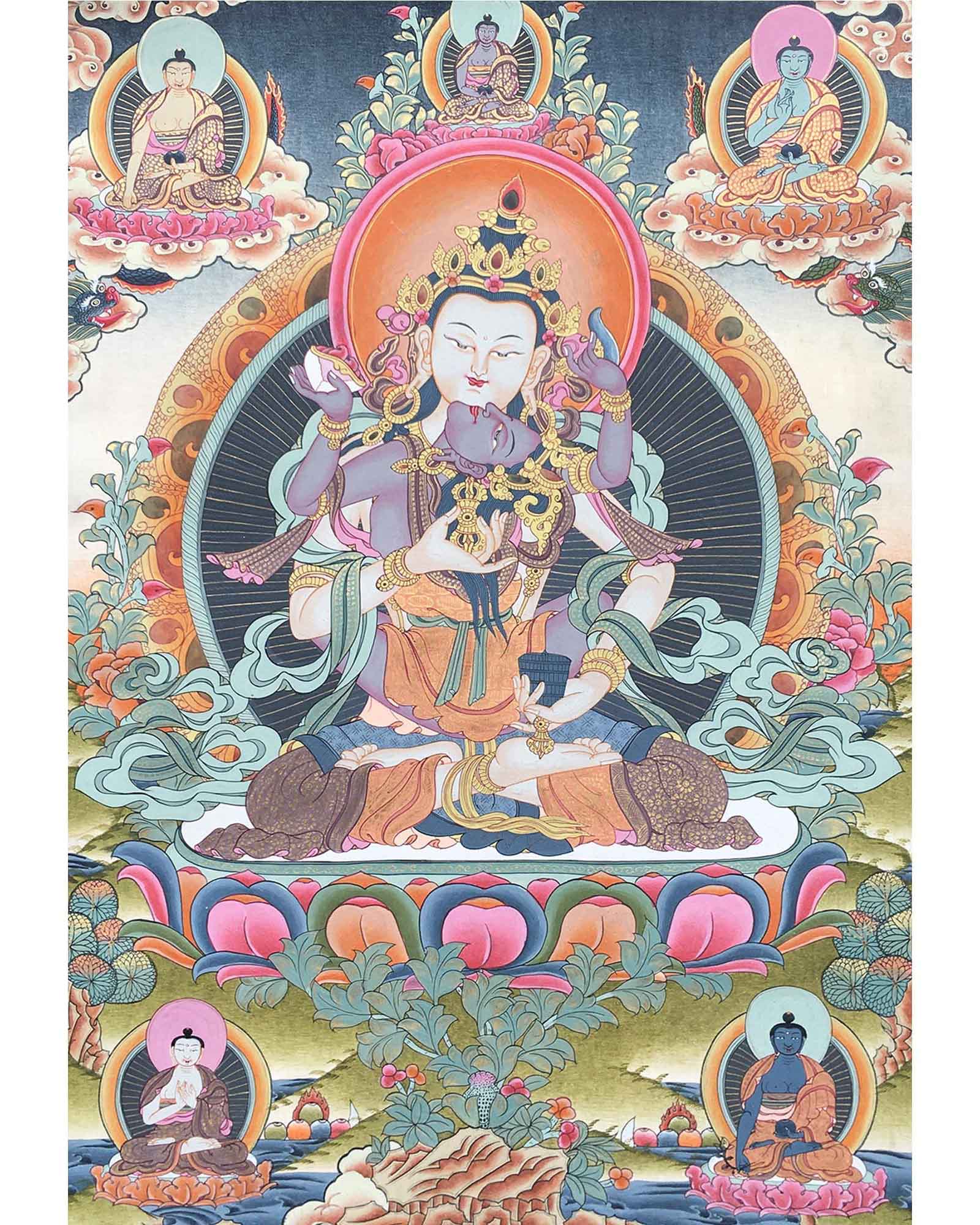 Dorje Sempa Yabyum |Brocade Mounted Original Hand Painted Thangka