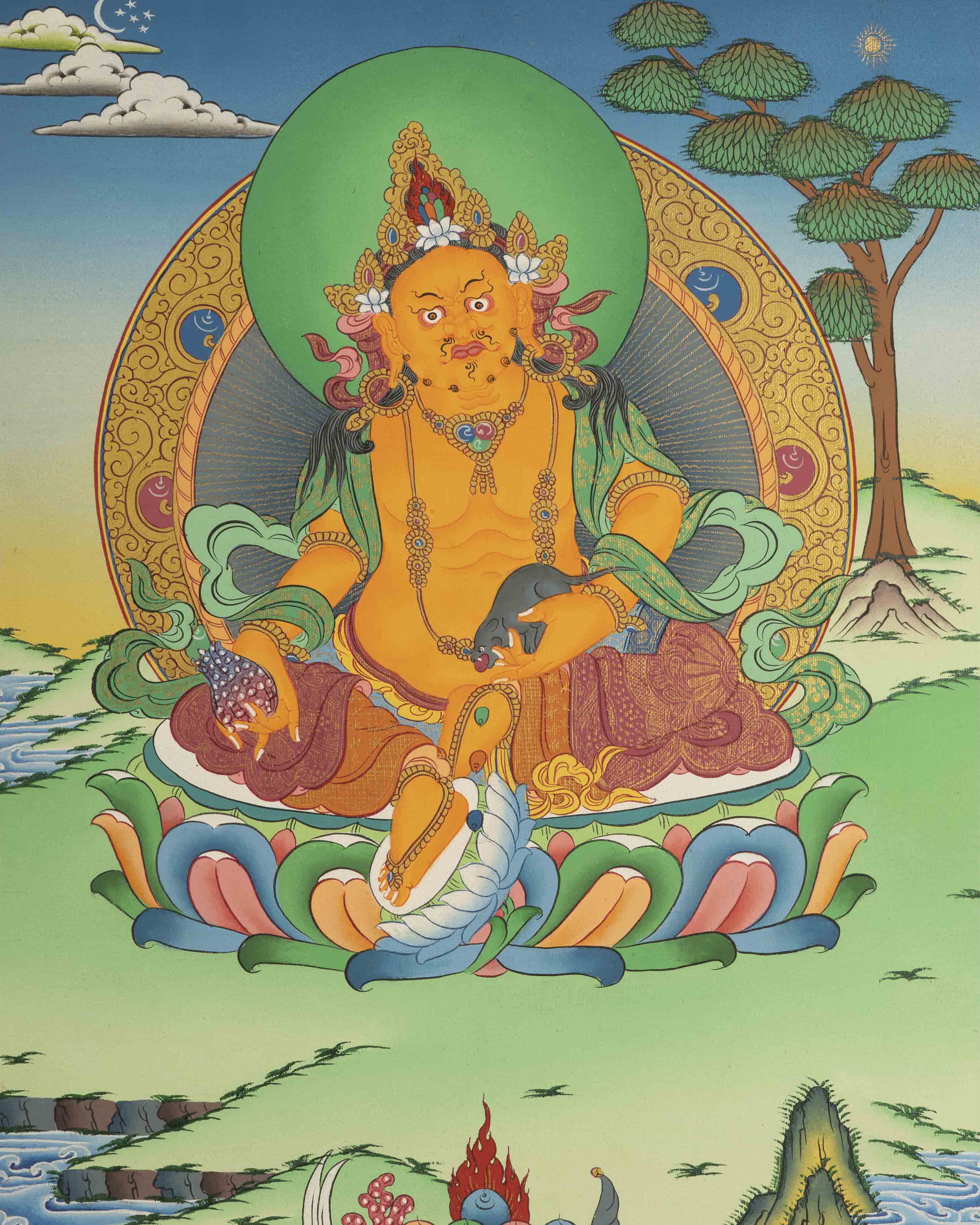 Dzambala Kubera Thangka | Traditional Buddhist Art | Wall Decors