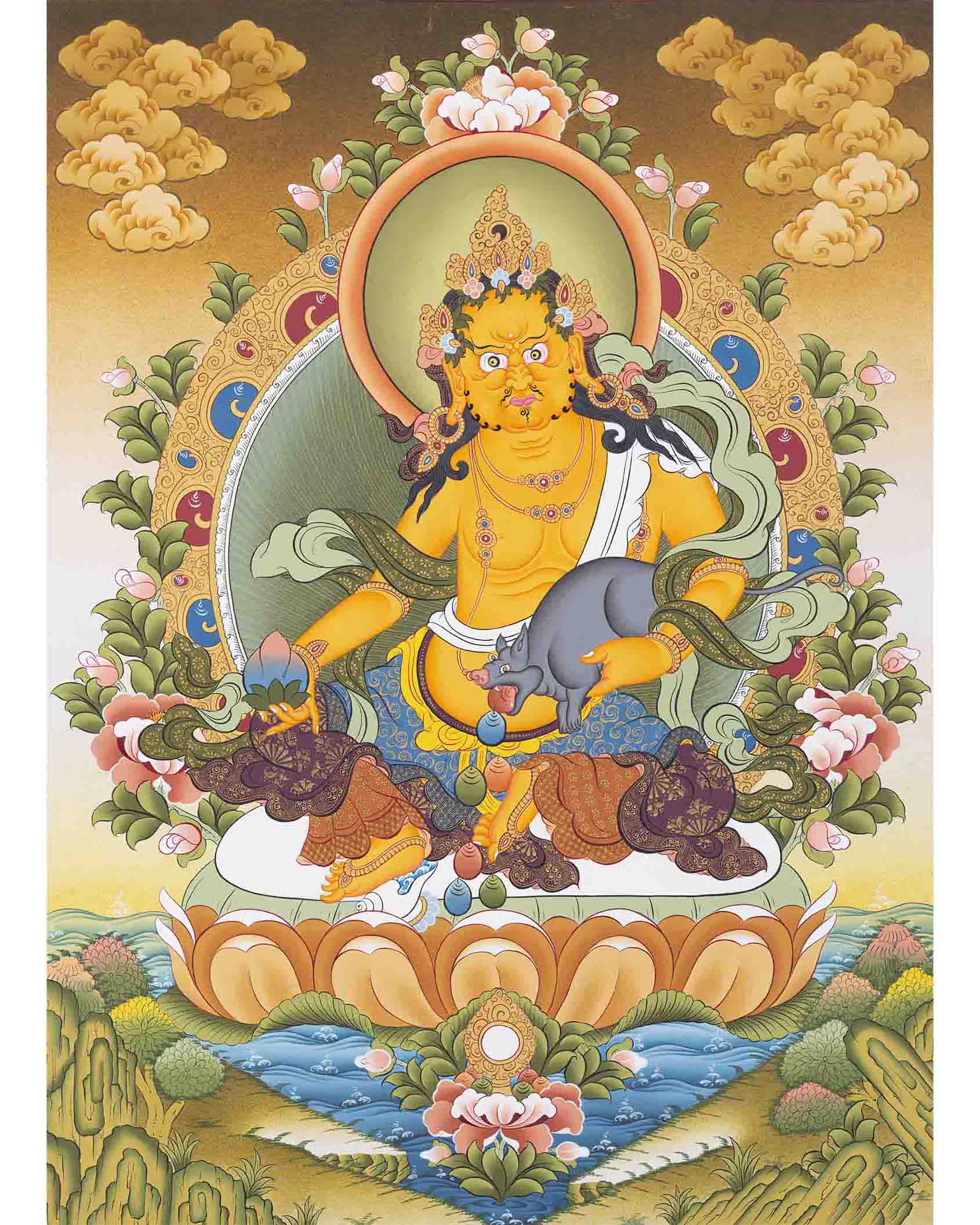 Dzambala Kubera Thangka | Religious Buddhist Art | Wall Decors