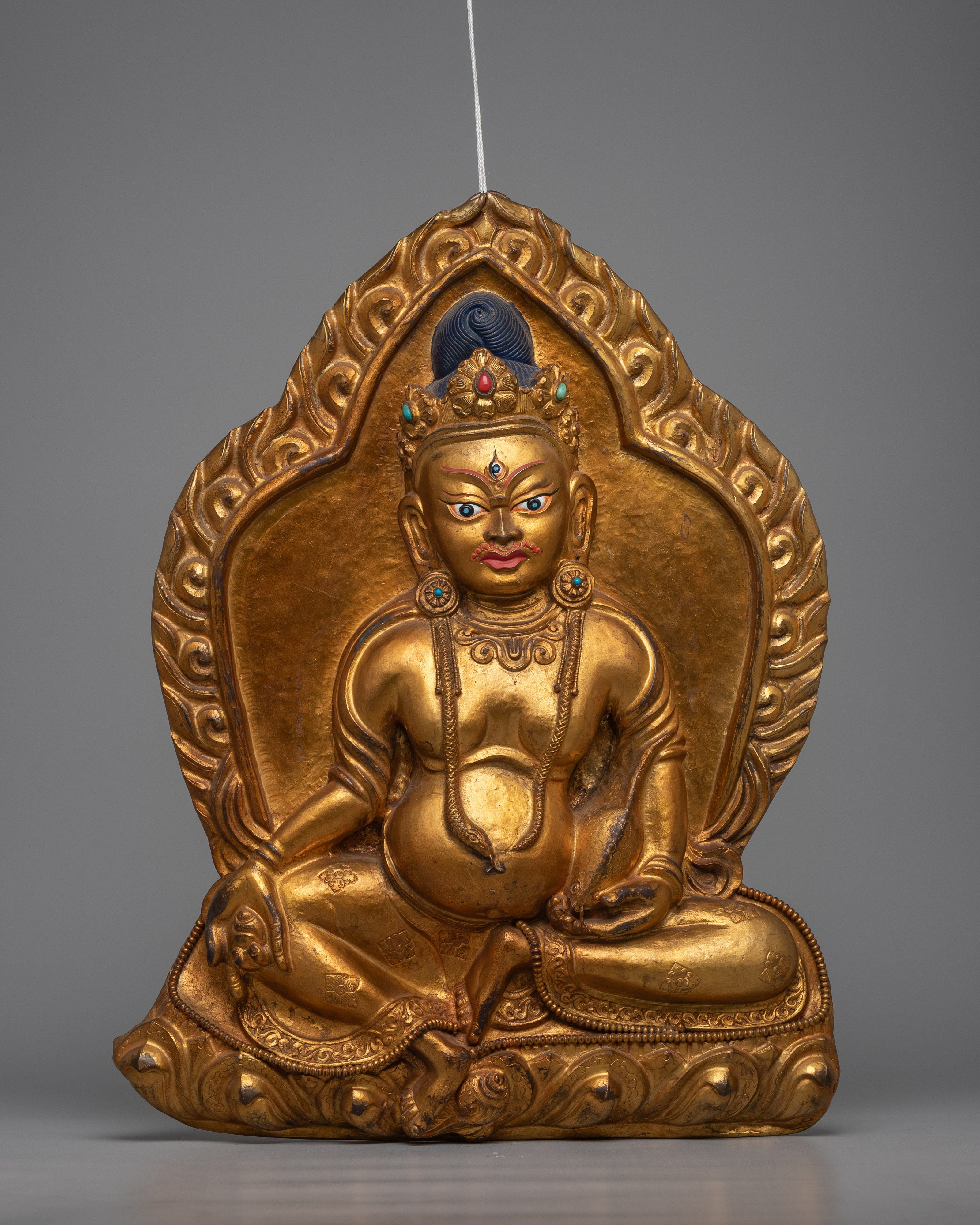 Dzambhala Metal Thanka Wall Hanging | Traditional Tibetan Prosperity Blessing Art