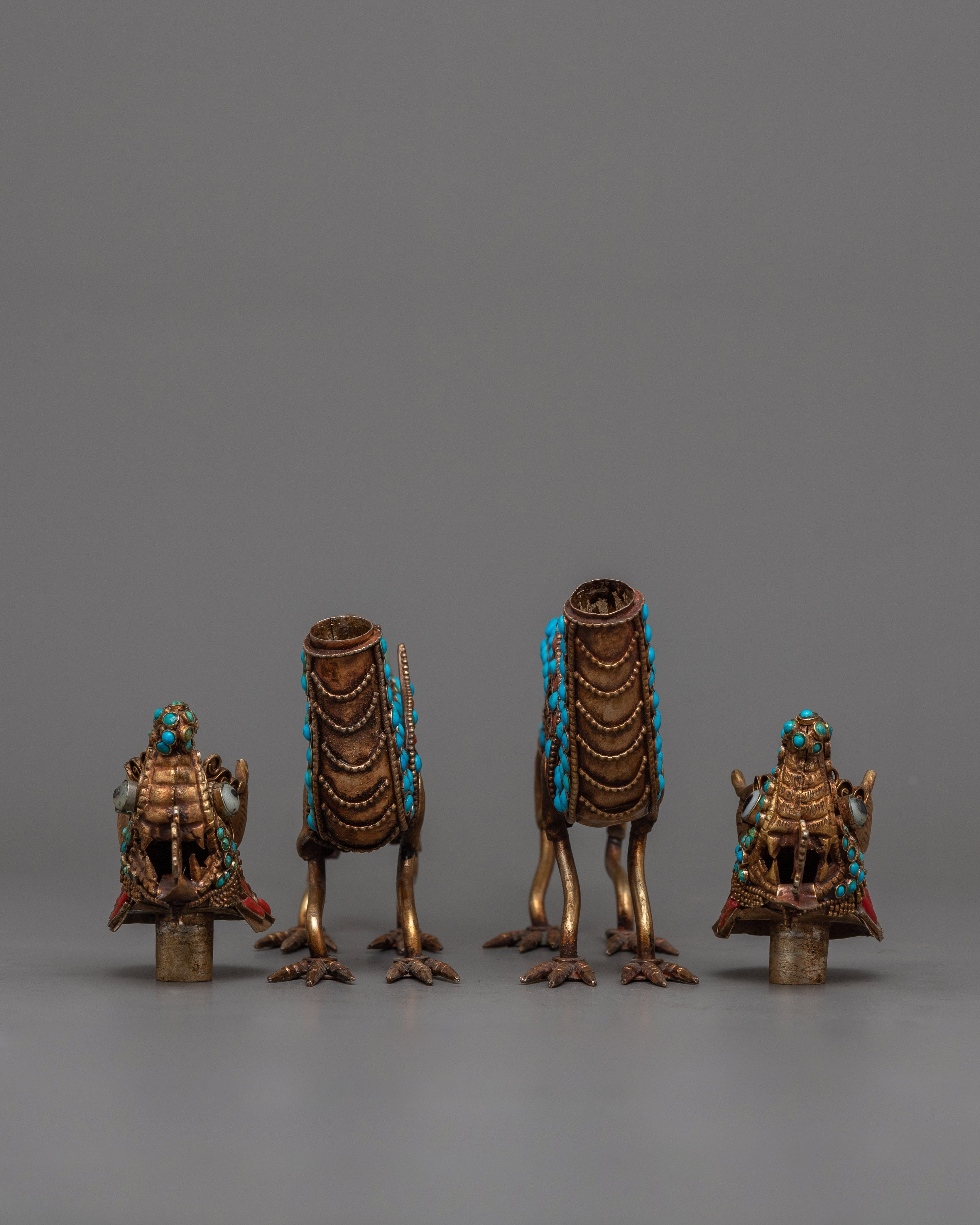 Chinese Dragon Statue Set | Copper Statues Adorned with Gemstones