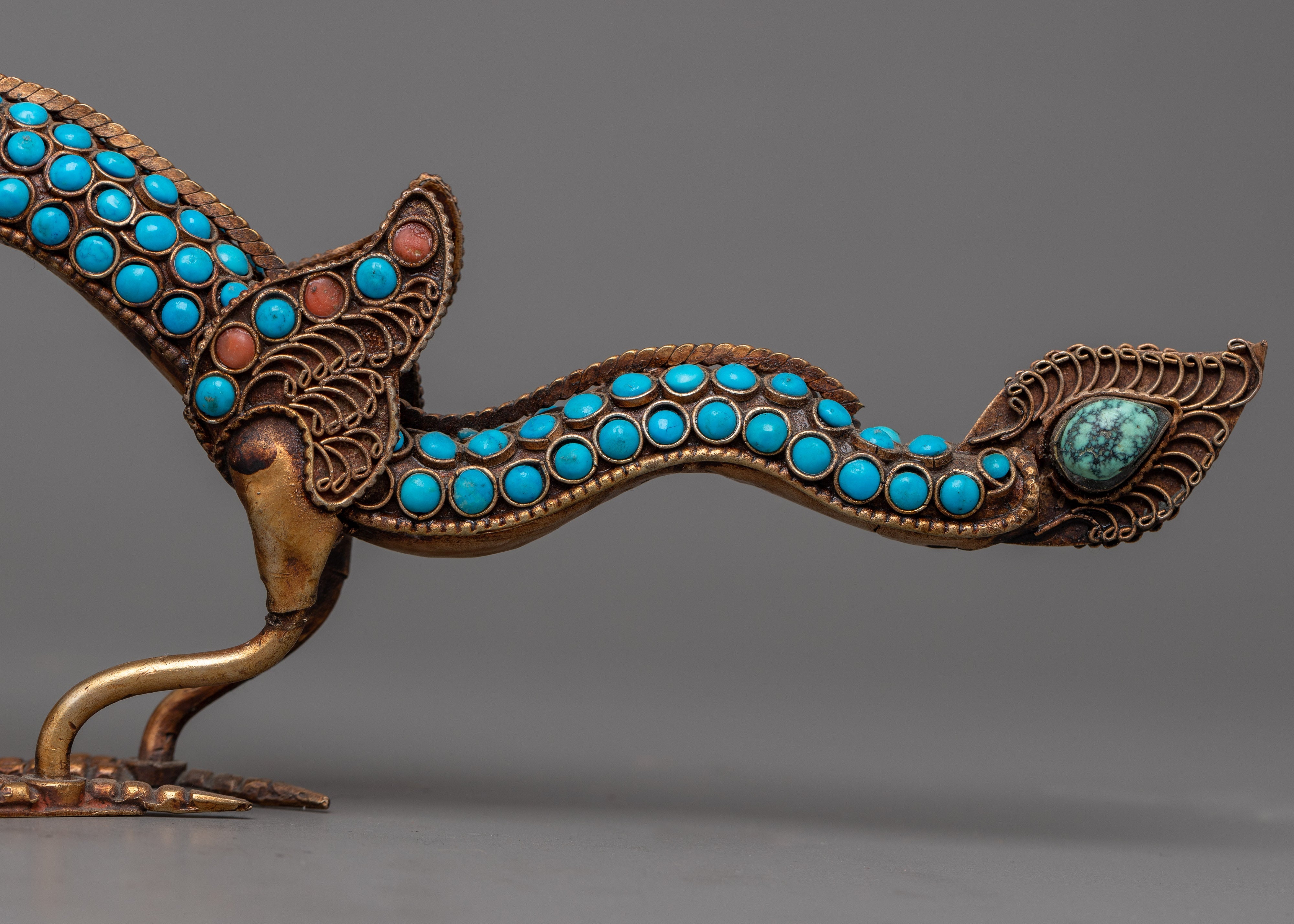 Chinese Dragon Statue Set | Copper Statues Adorned with Gemstones