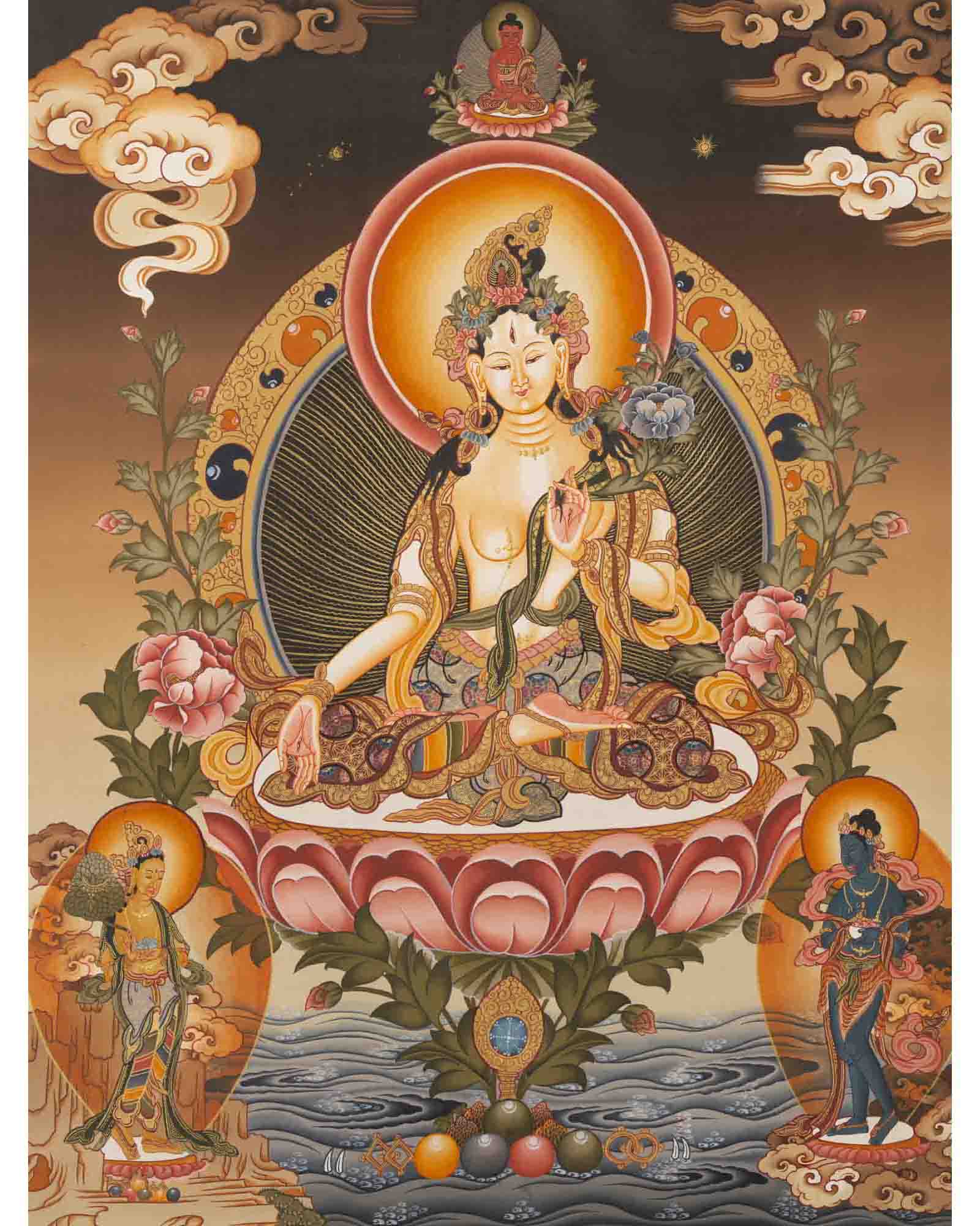 Female Bodhisattva Art | White Tara Thangka | Religious Wall Decors
