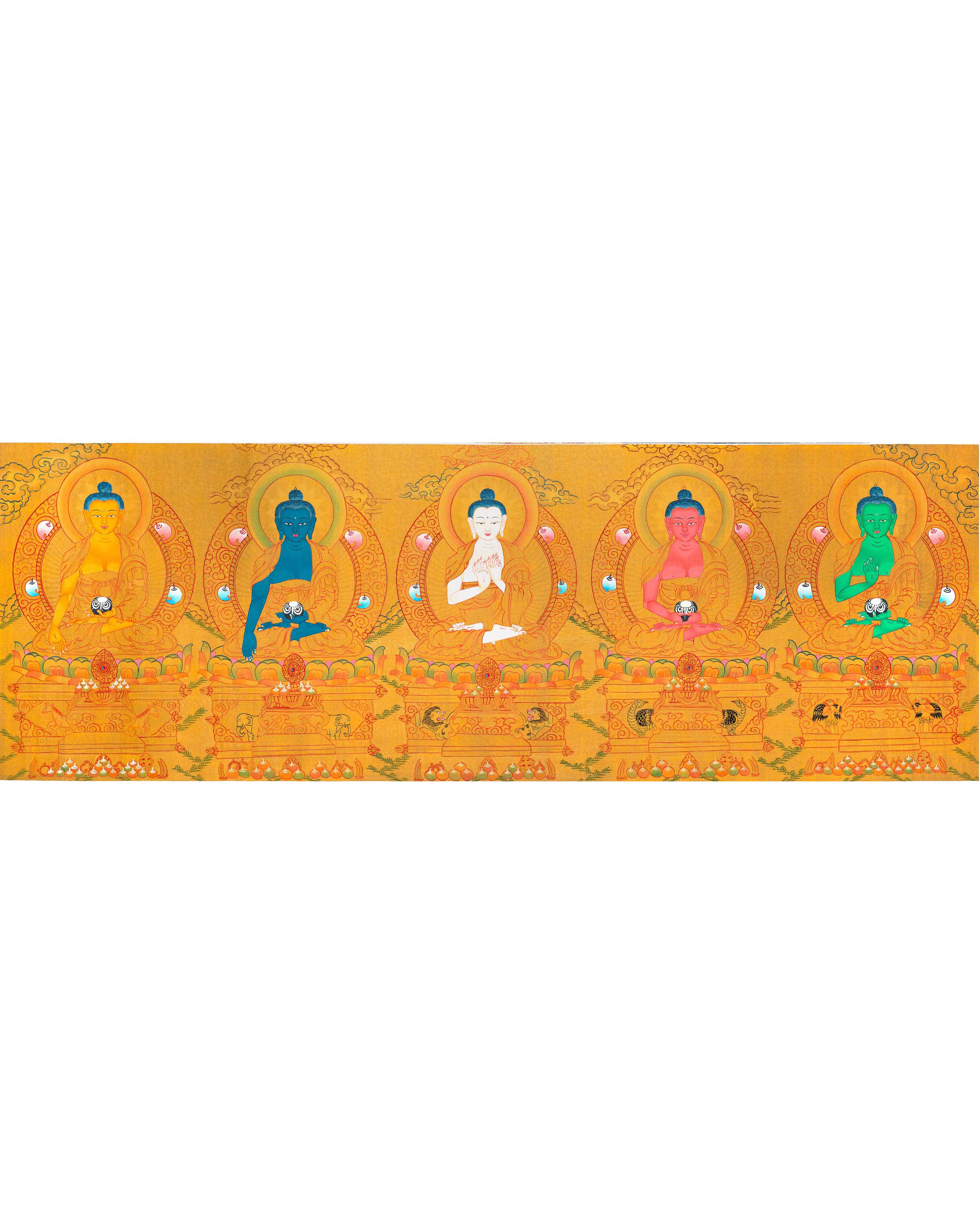 Five Dhyani Buddhas | Original Hand painted Five Buddhas Thanka Painting