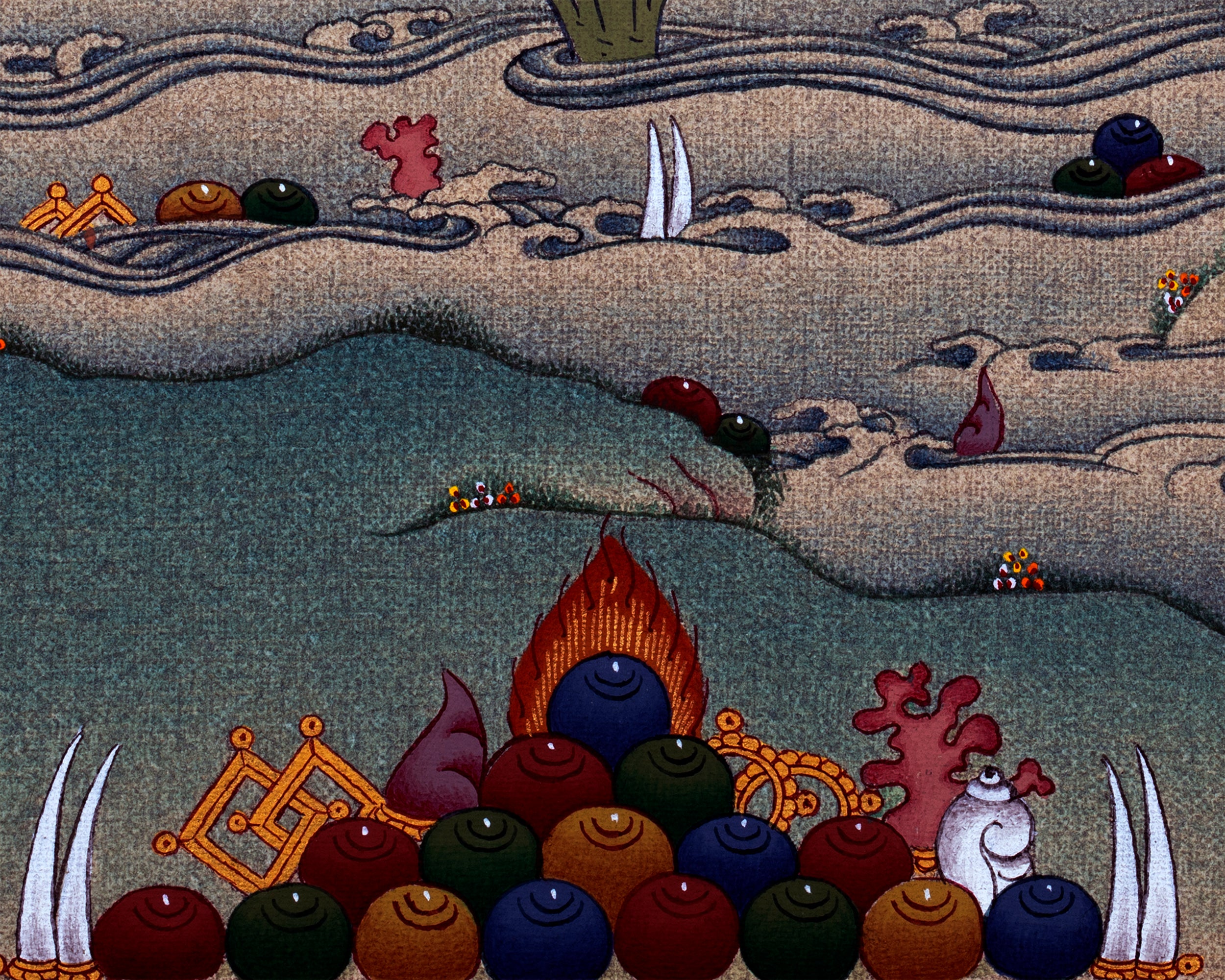 Guru Rinpoche, Padmasambhava Thangka, Hand Painted Tibetan Buddhist Painting in 24K Gold