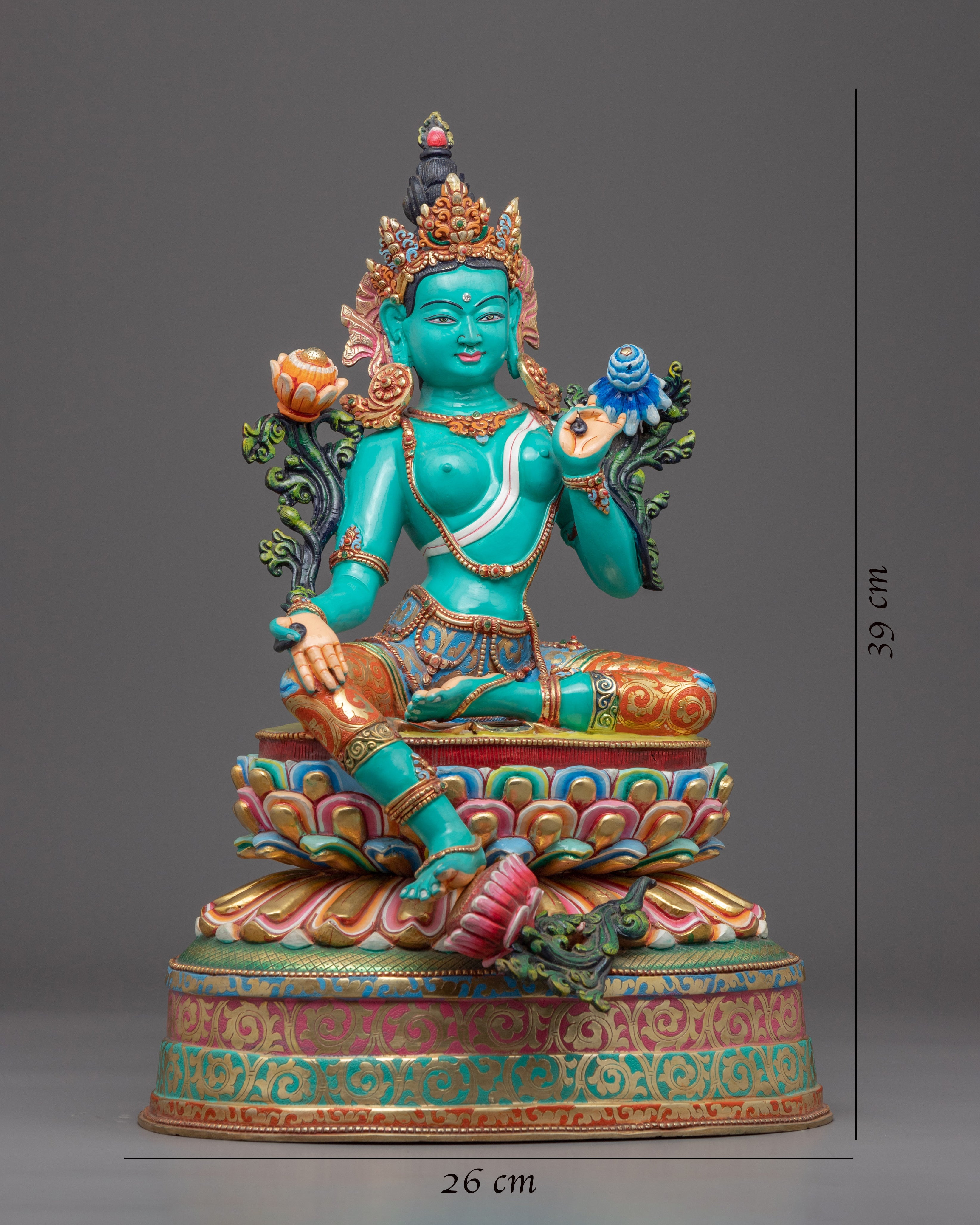 Tibetan Green Tara Guru Sculpture | Female Bodhisattva Statue for Meditation