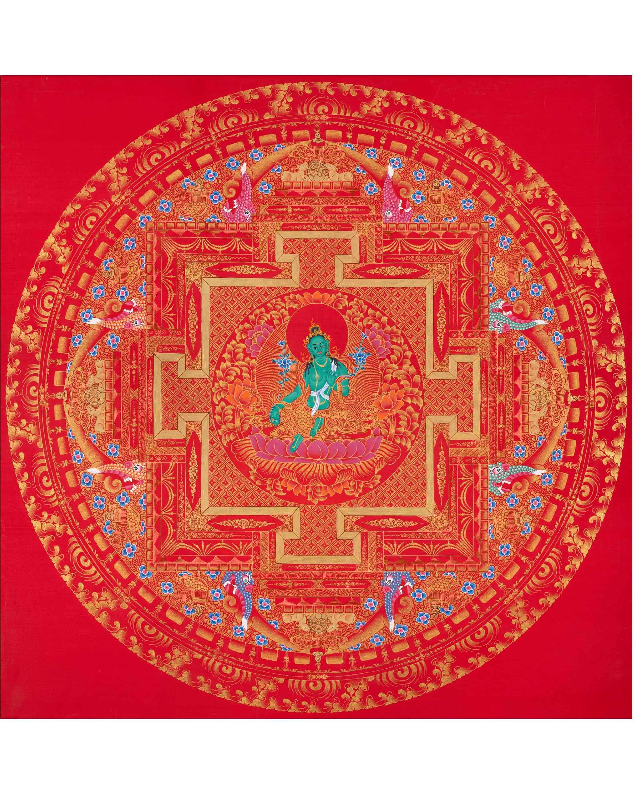 Goddess Green Tara Mandala Thangka | Healing Mandala Thangka | Perfect For Wall Decoration |