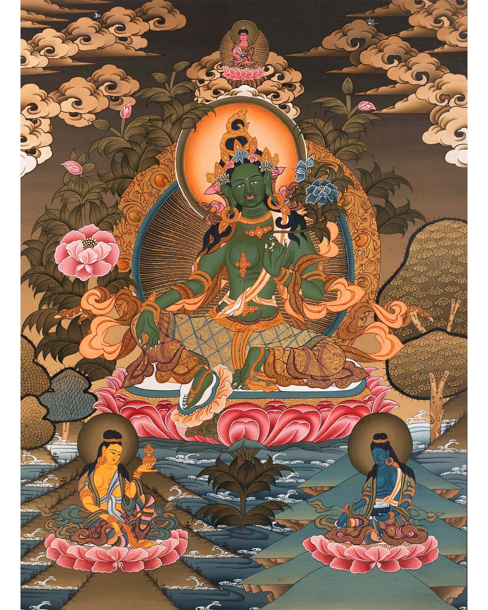 Goddess Green Tara Thangka | Handpainted Tibetan Art | Wall Decors