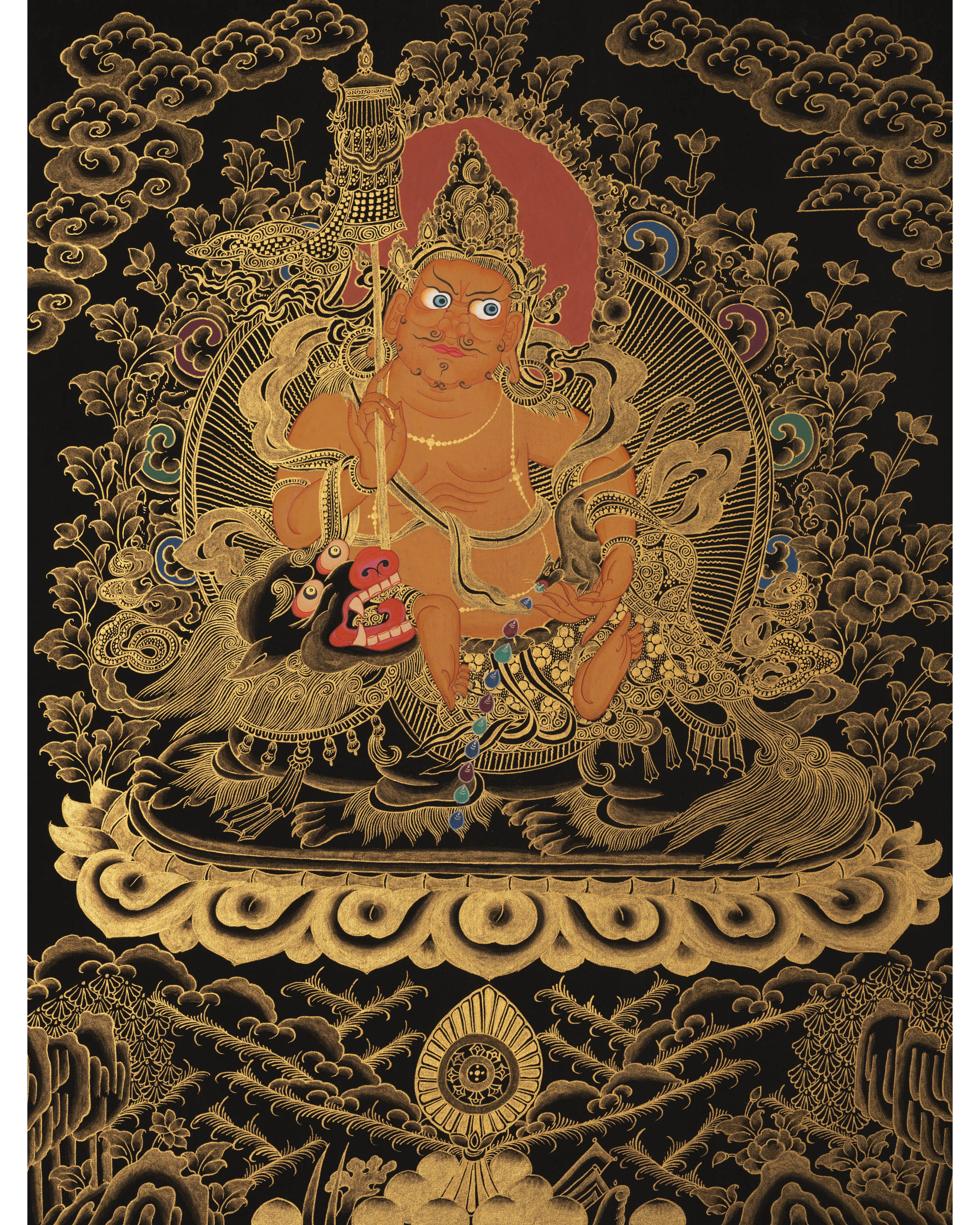 Gold Dzambala Thangka | Tibetan Buddhist Wall Decoration