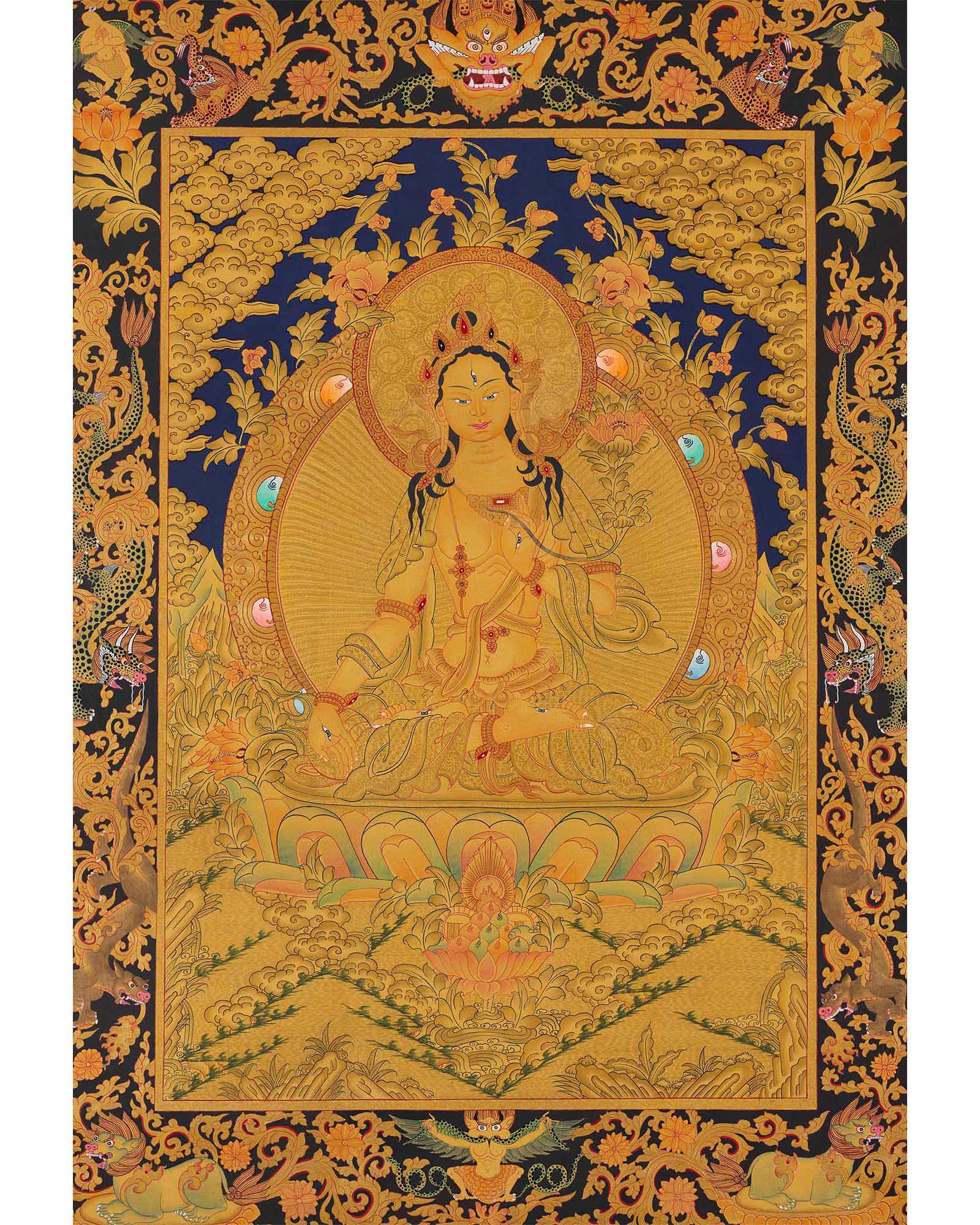 Gold Style White Tara | Traditional Tibetan Thangka | Wall Decors
