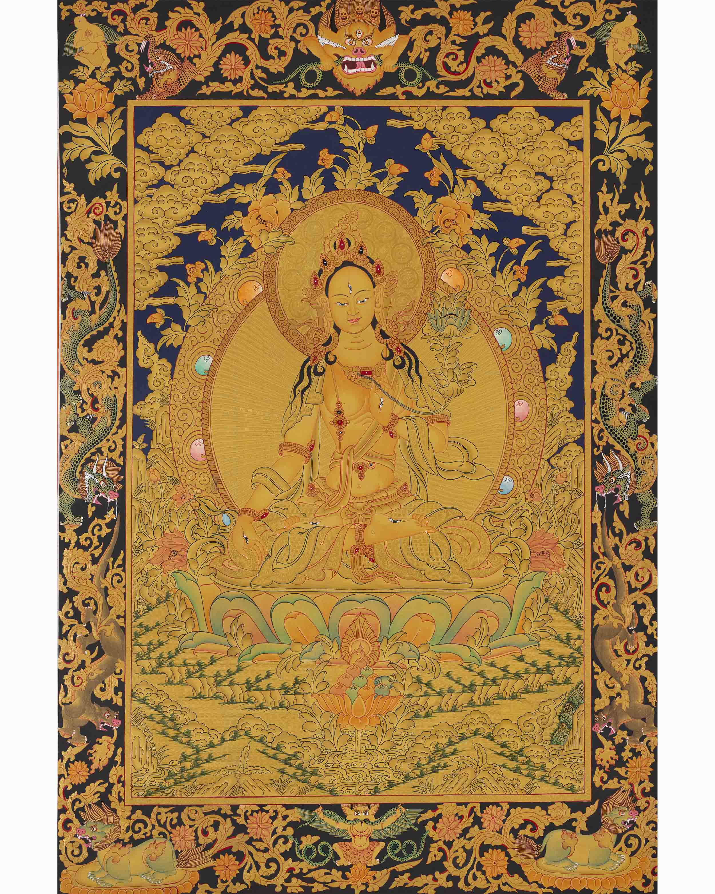 Gold Style White Tara Thangka | Tibetan Painting | Wall Decors