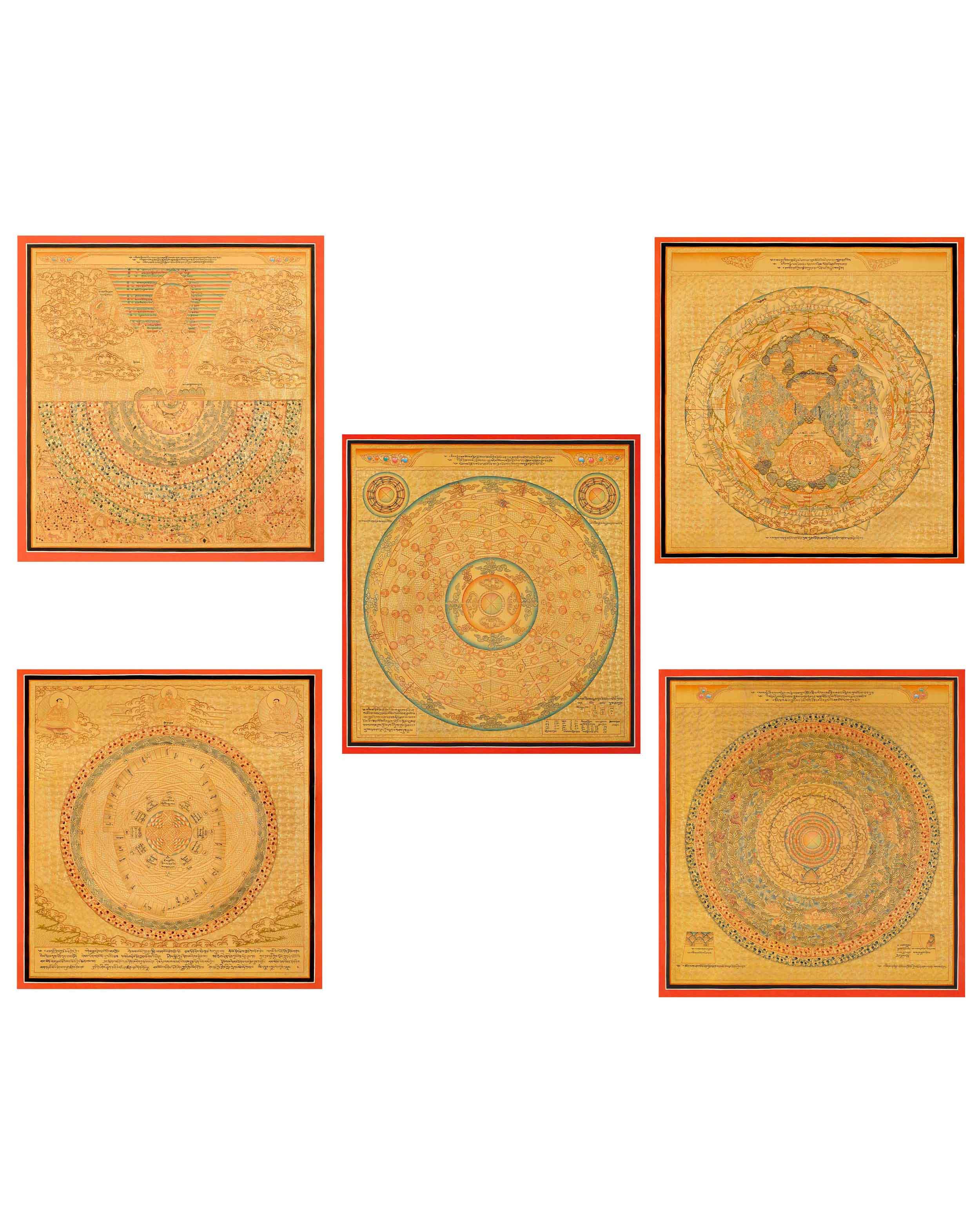 Golden Cosmic Mandala Set | Original Hand Painted Tibetan Mandala Thangka | Yoga Meditation Canvas Art for your Peace and wellbeing