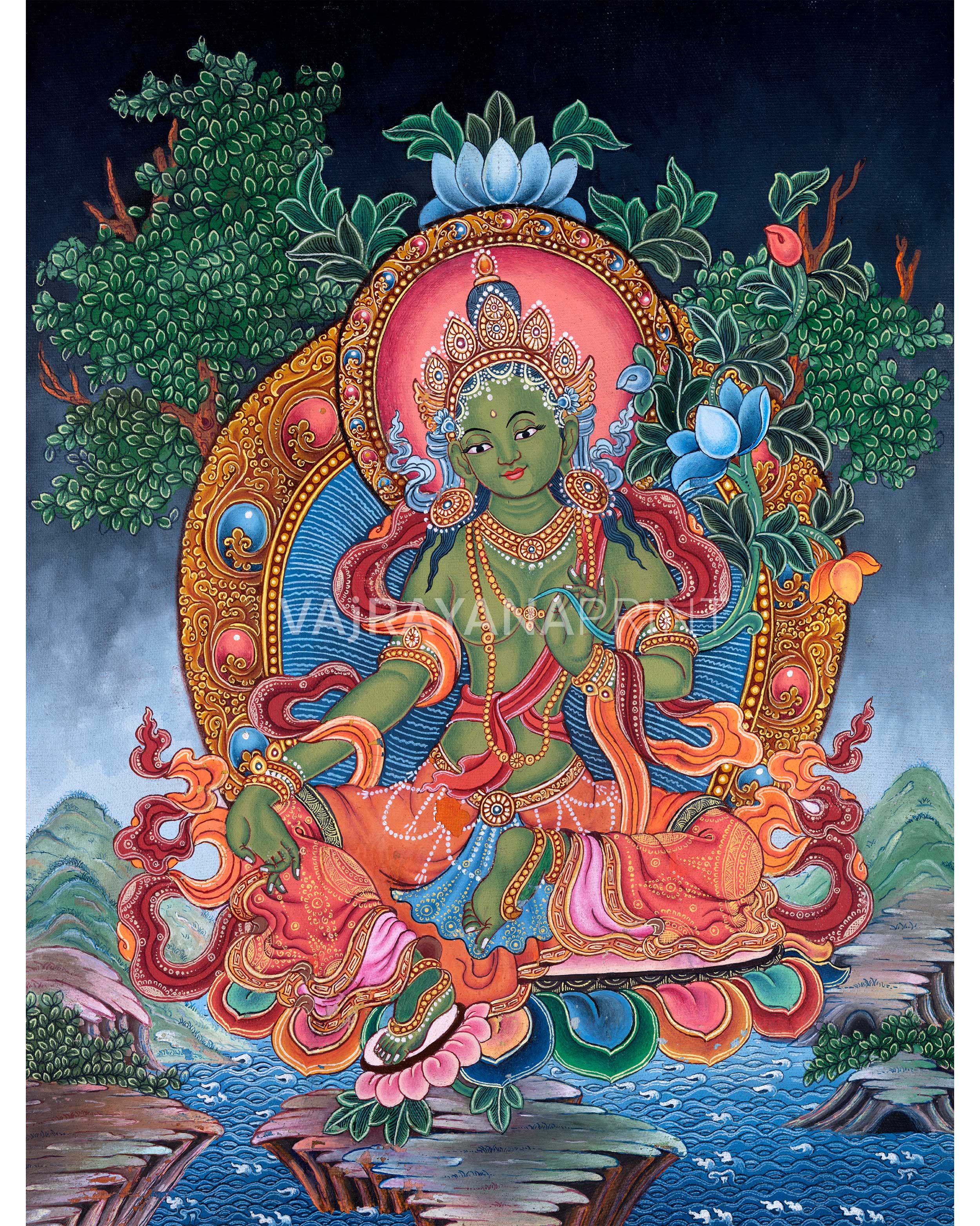 Green Tara Goddess Digital Thangka Print The Mother Tara Art green-tara-goddess-digital-thangka-print-the-mother-tara-art