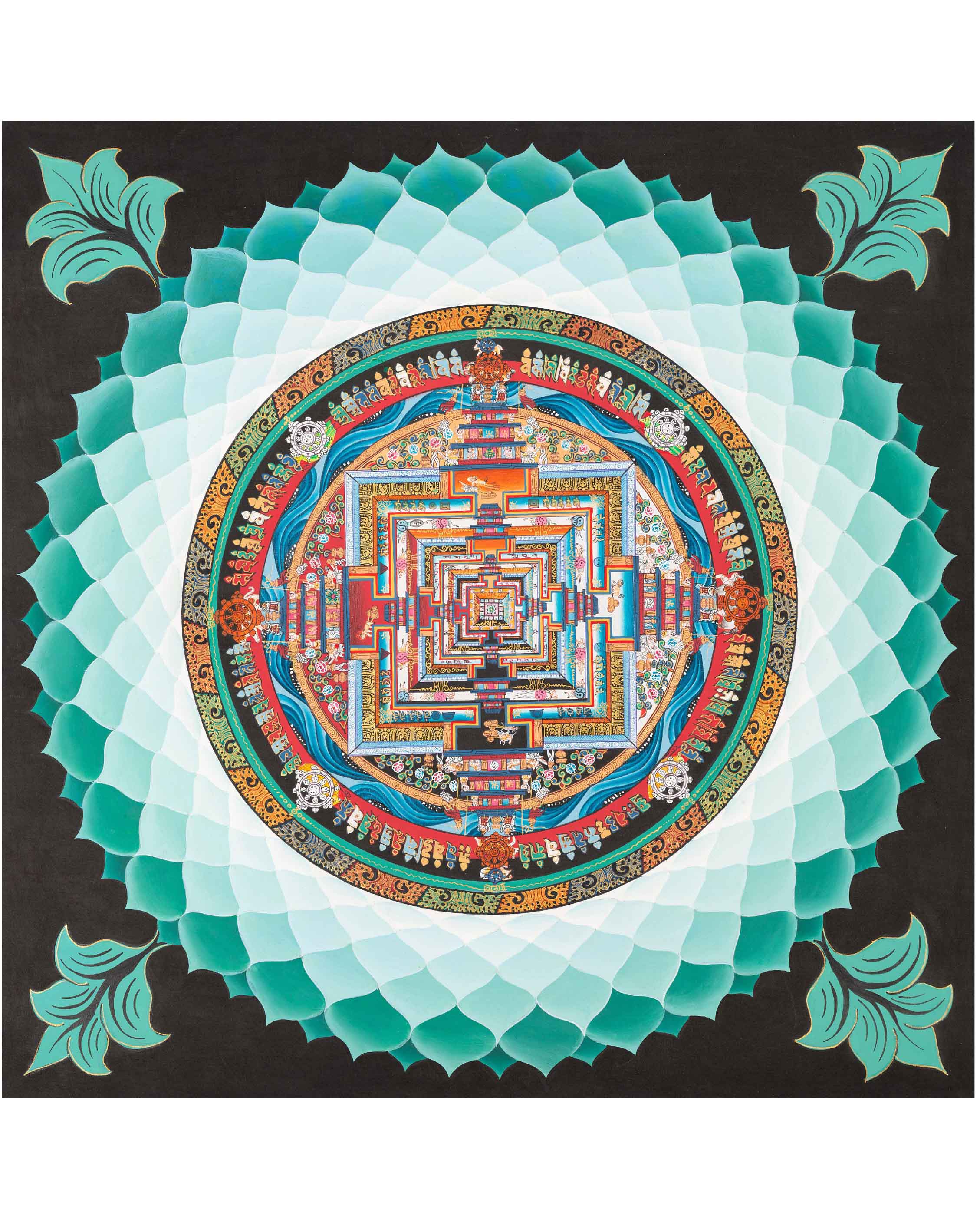 Green Kalachakra Mandala | Original Hand Painted Tibetan Wheel Of Time Wheel Of time Thangka Painting | Buddhist Wall Decoration Painting