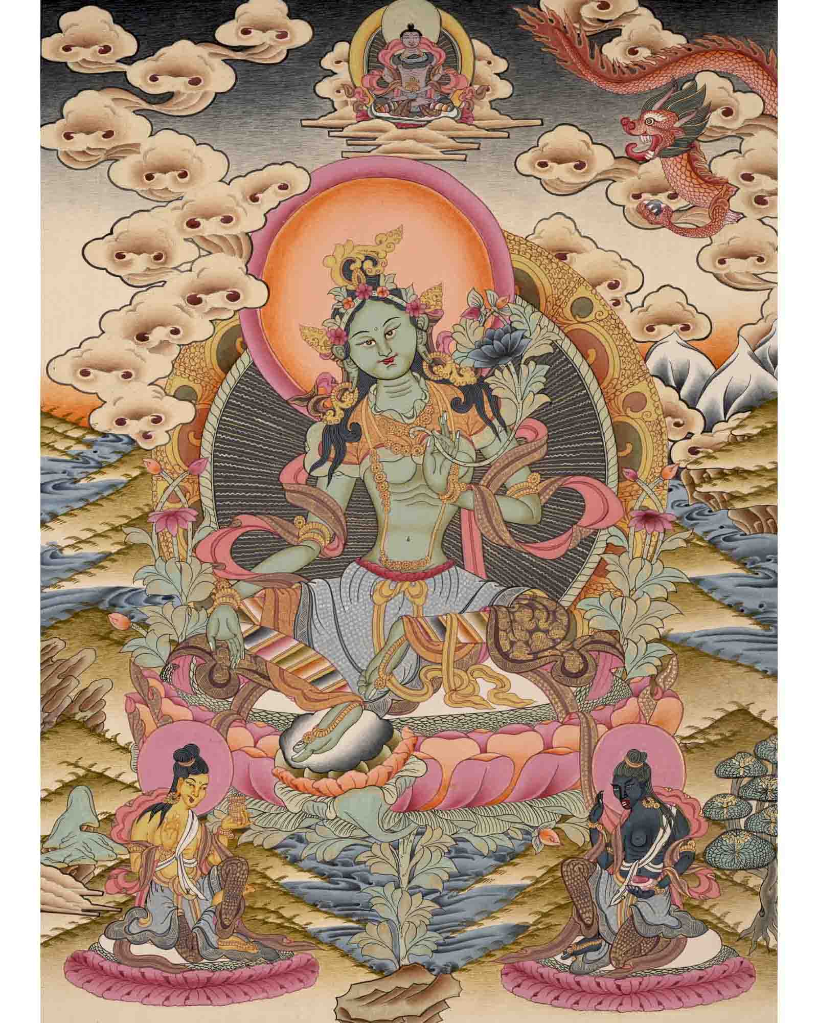 Green Tara Thangka Painting | Buddhist Gifts | Wall Decors