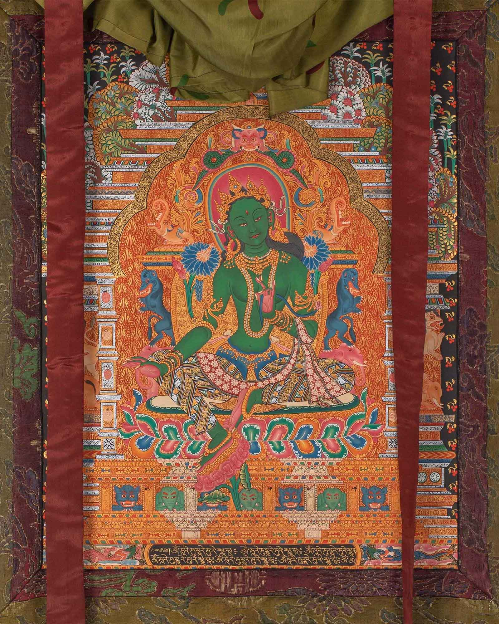 Green Tara Thangka | Wall Art | Religious Home Decor Ideas