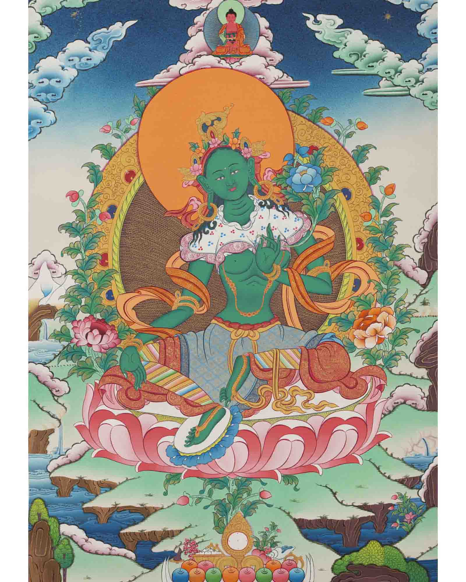 Green Tara Thangka | Healing Tara Painting | Traditional Artwork