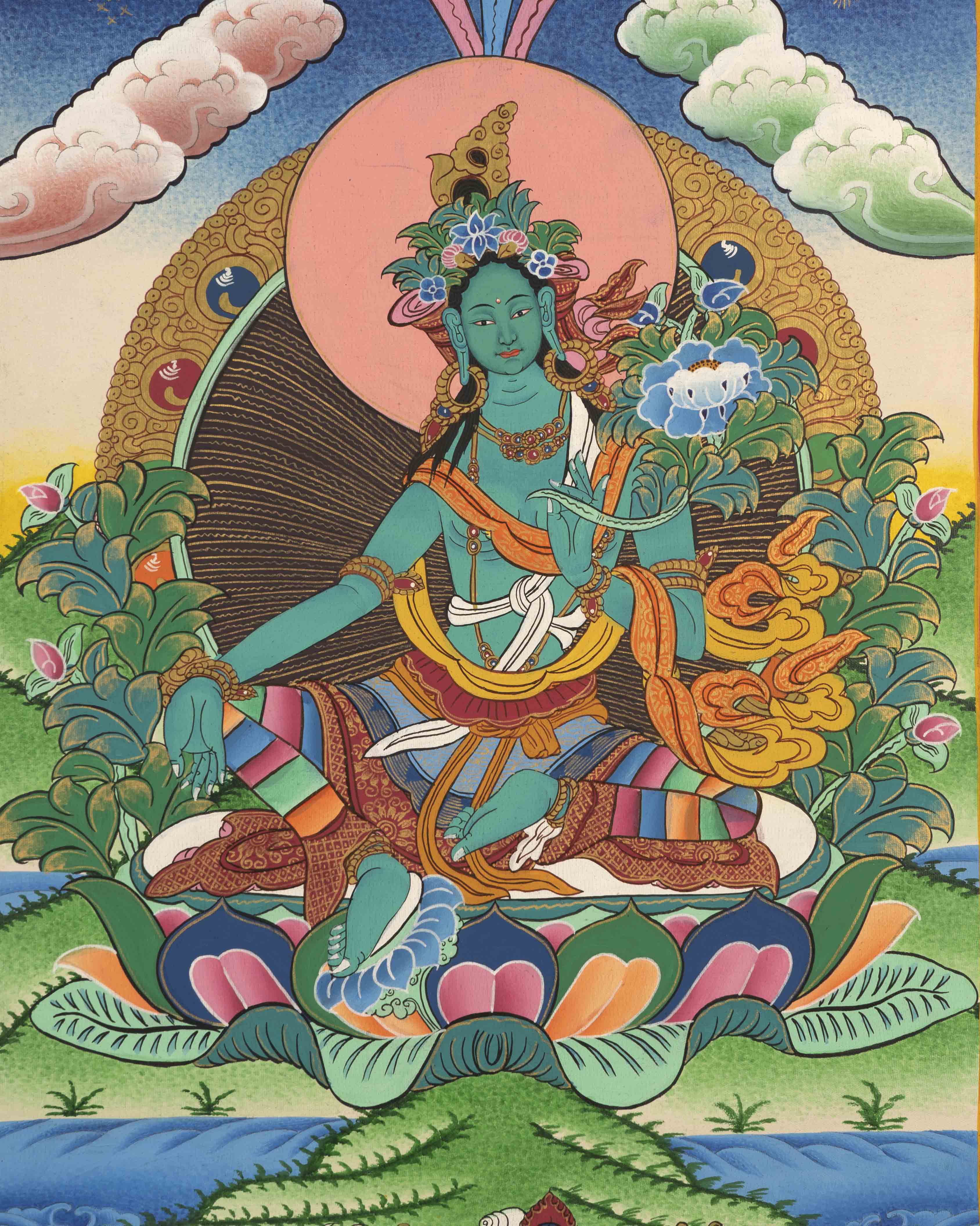 Green Tara Thangka | Religious Buddhist Art | Wall Hanging Painting