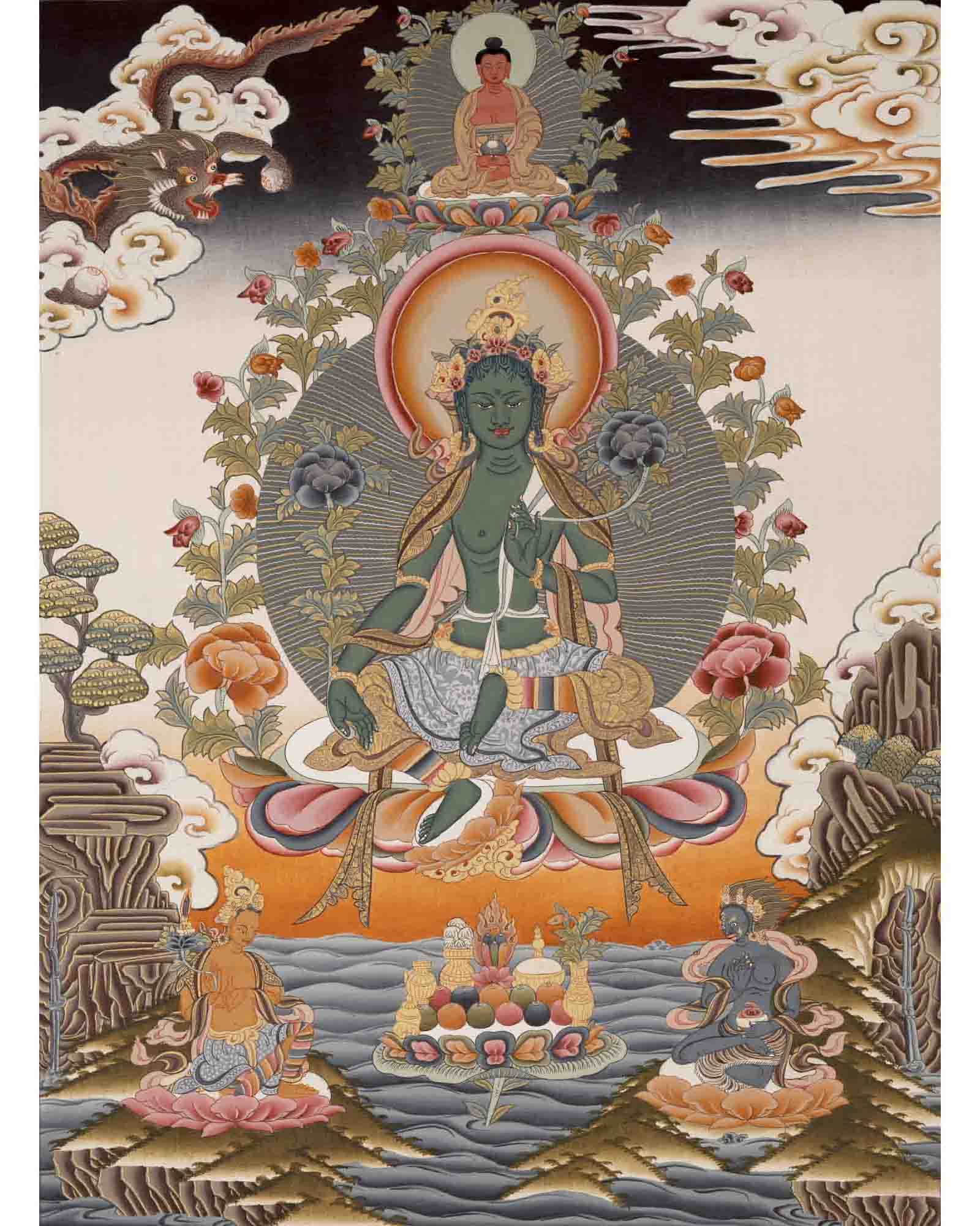 Green Tara Painting | Healing Female Deity | Traditional Tibetan Thangka