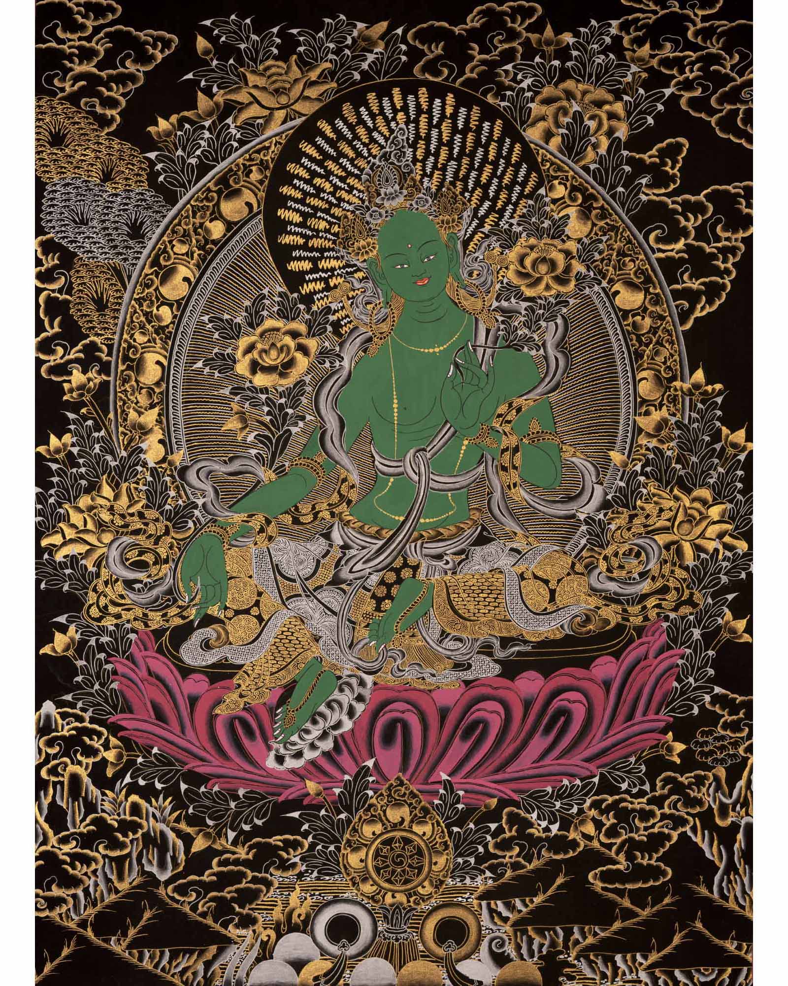 Female Green Tara | Handpainted Thangka