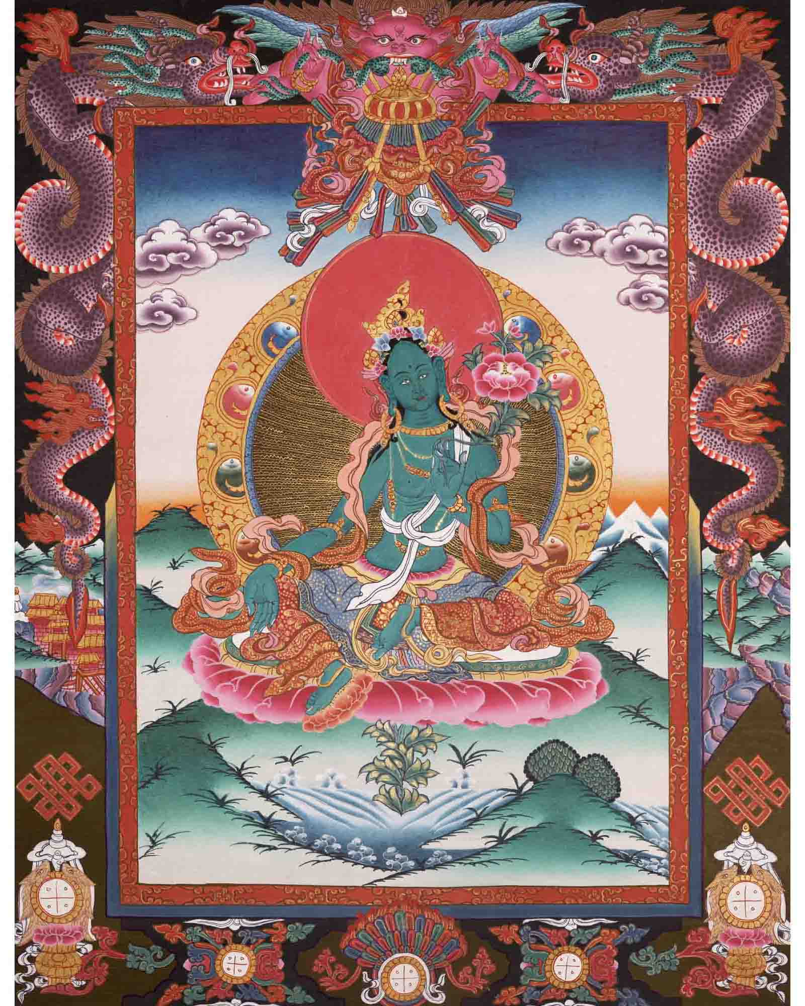 Green Tara Thangka | Religious Buddhist Art | Wall Decors