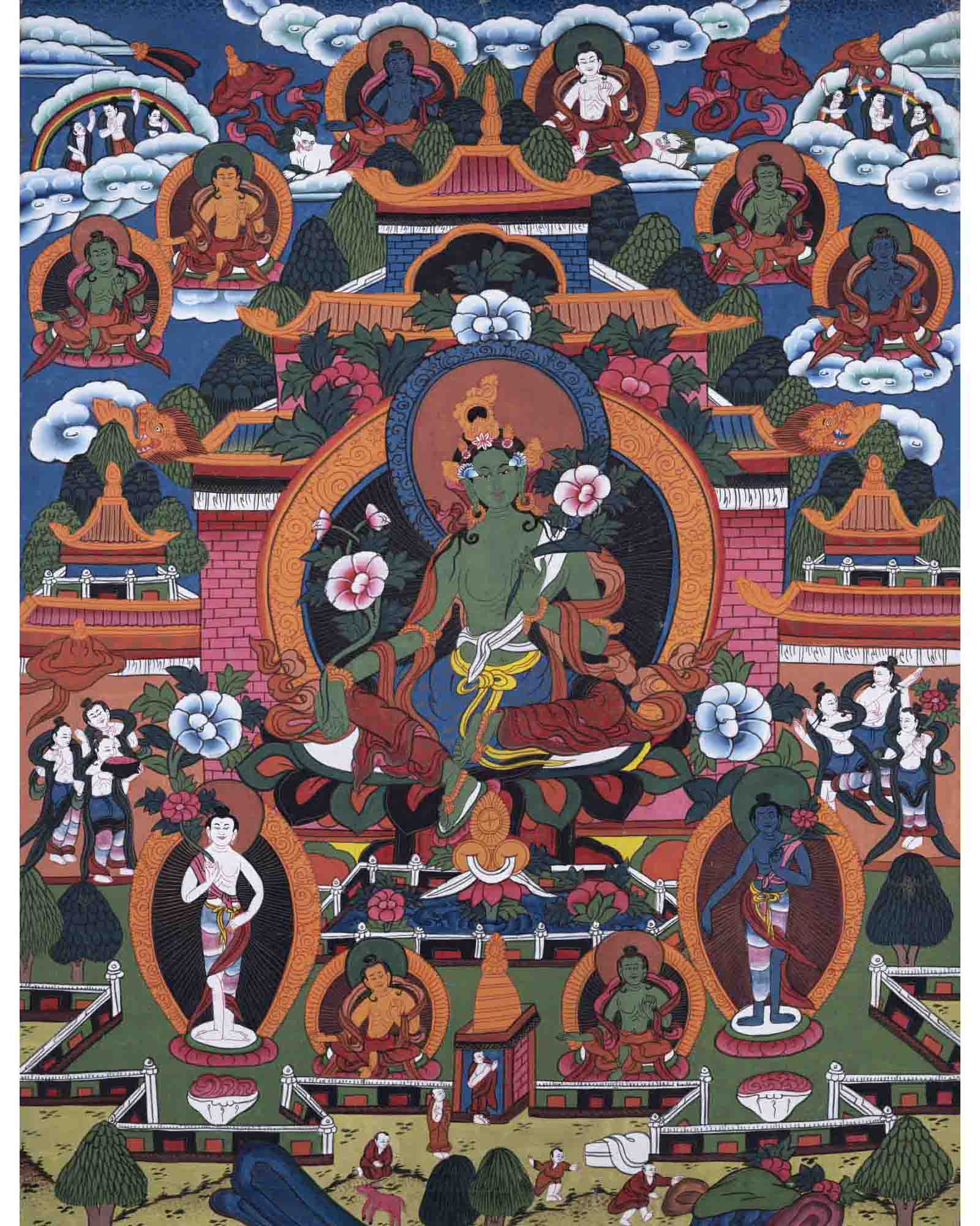 Green Tara Thangka | Religious Buddhist Painting | Wall Decors
