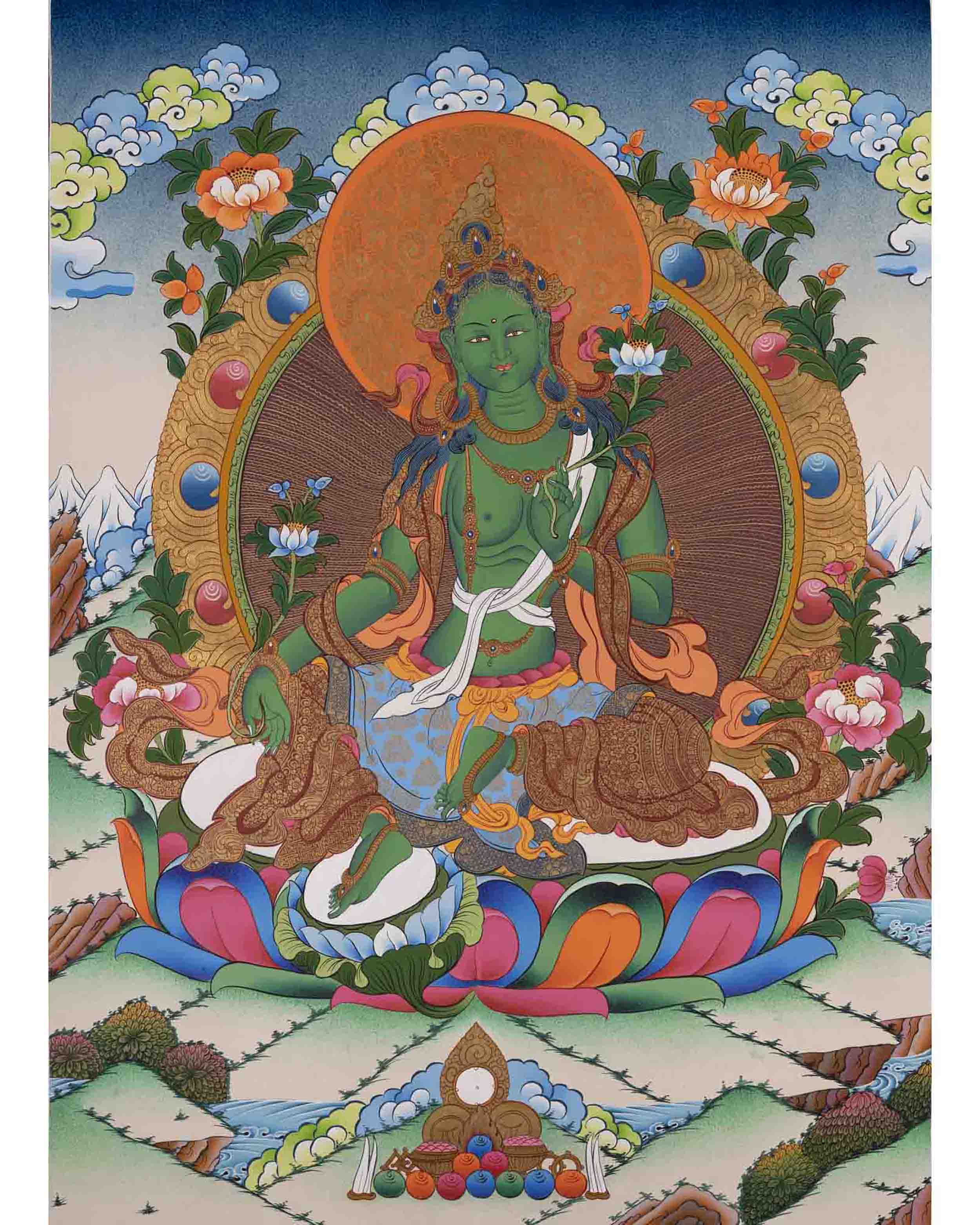 Green Tara | Traditional Buddhist Thangka | Wall Decors