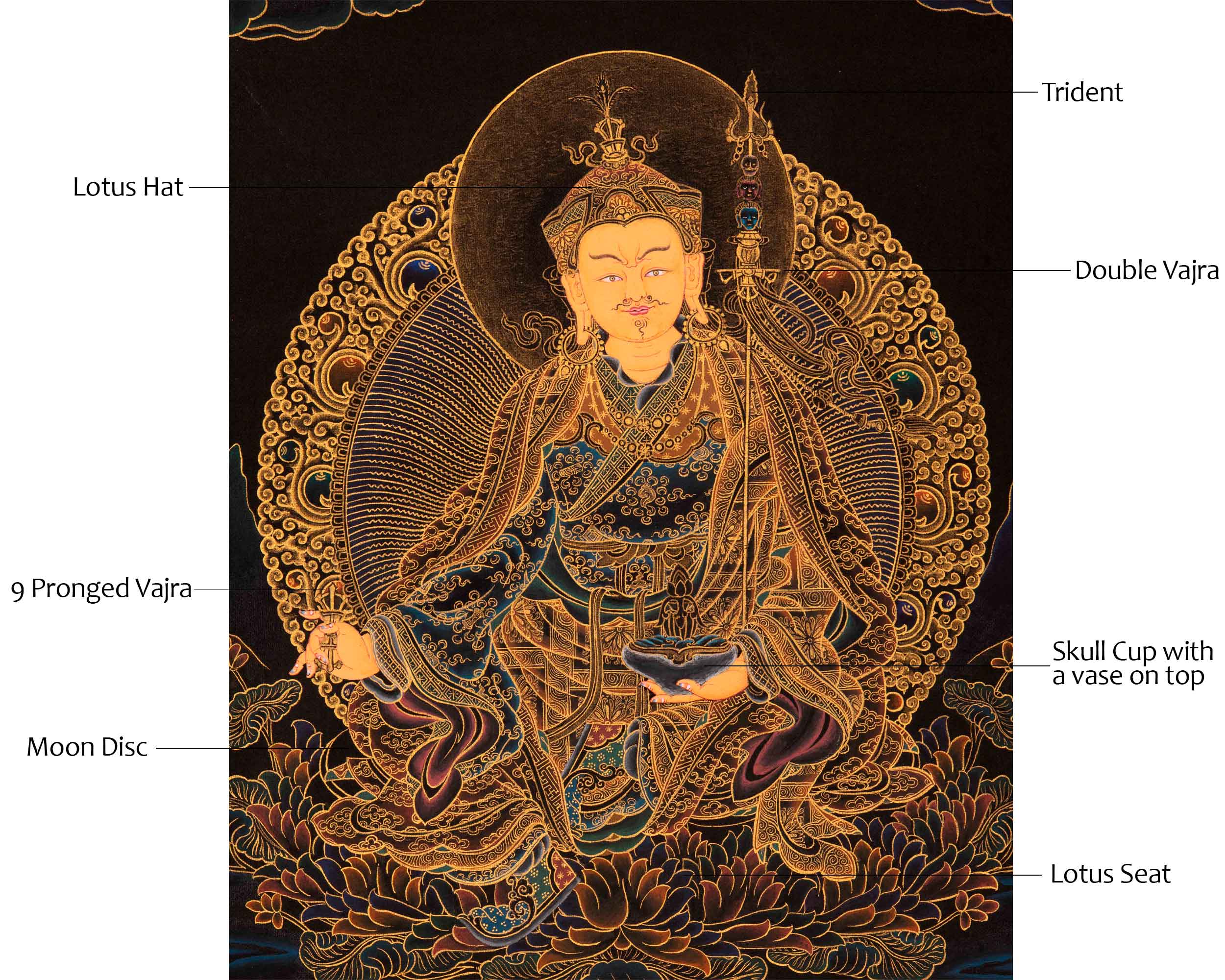 Guru Rinpoche Tibetan Thangka | Genuinely Gold Gilded Buddhist Art