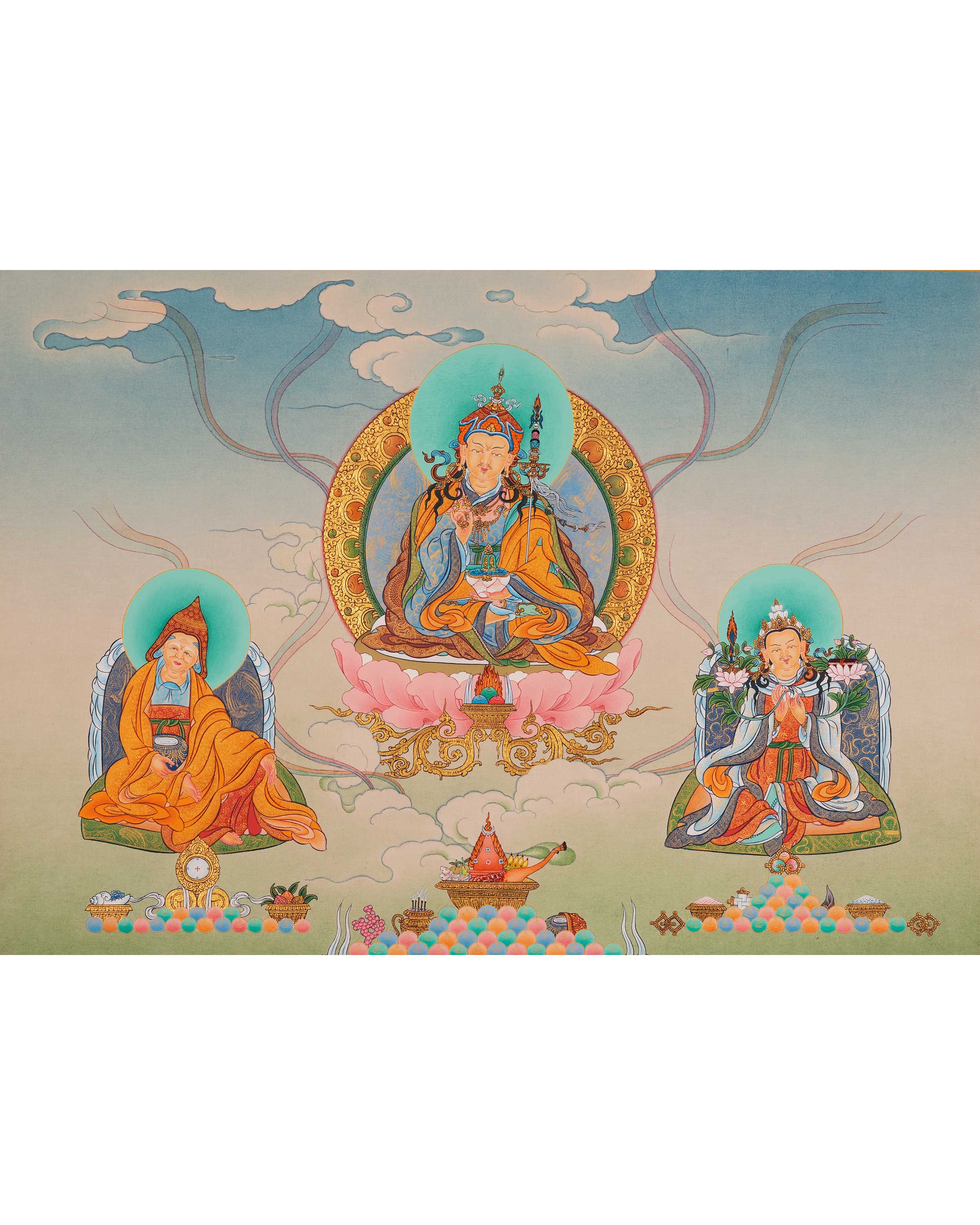 Gandhanra Thangka Tibetano - Guru Rinpoche e le divinità della Gandhanra Thangka Tibetano - Guru Rinpoche e le divinità della