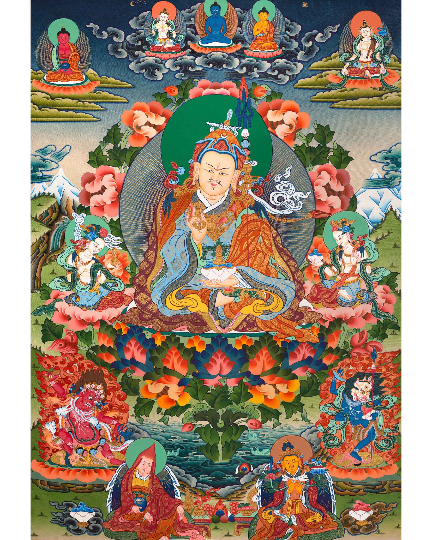 Guru Rinpoche Thangka | Eight Manifestation of Guru Padmasambhava | Lotus Born Master of Buddhism | Thangka Painting for Meditation