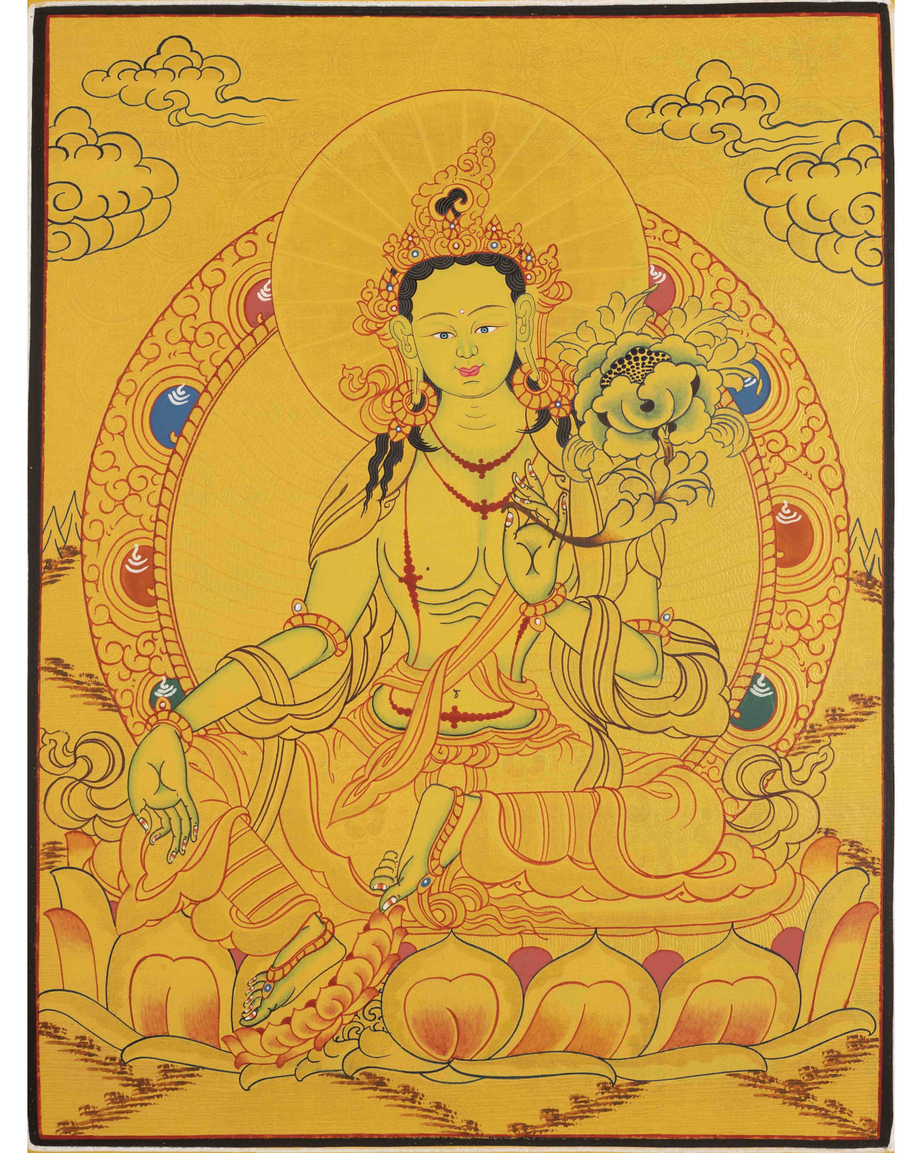 Hand-Painted Green Tara | Tibetan Wall Decor Thangka