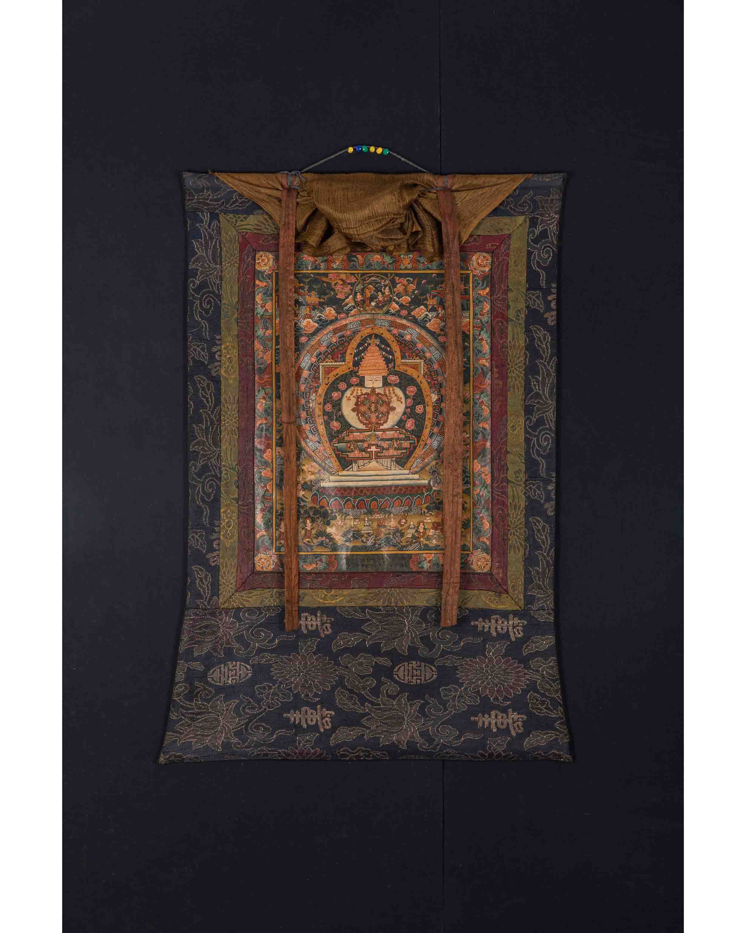 Stupa Thangka | Vintage Original hand painted Buddhist Art with brocade