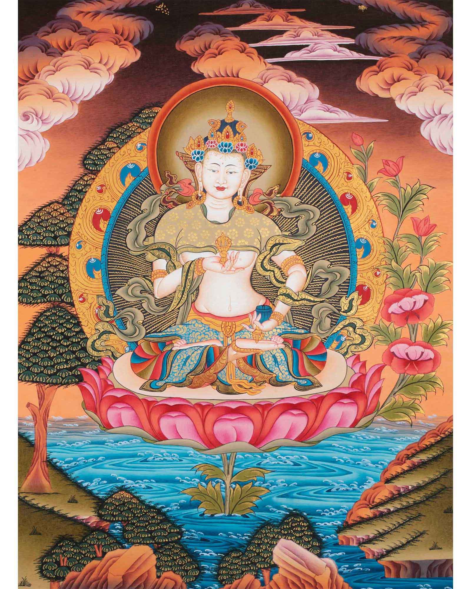 Hand Painted Vajrasattva Thangka | Original Dorje Sempa Wall Painting
